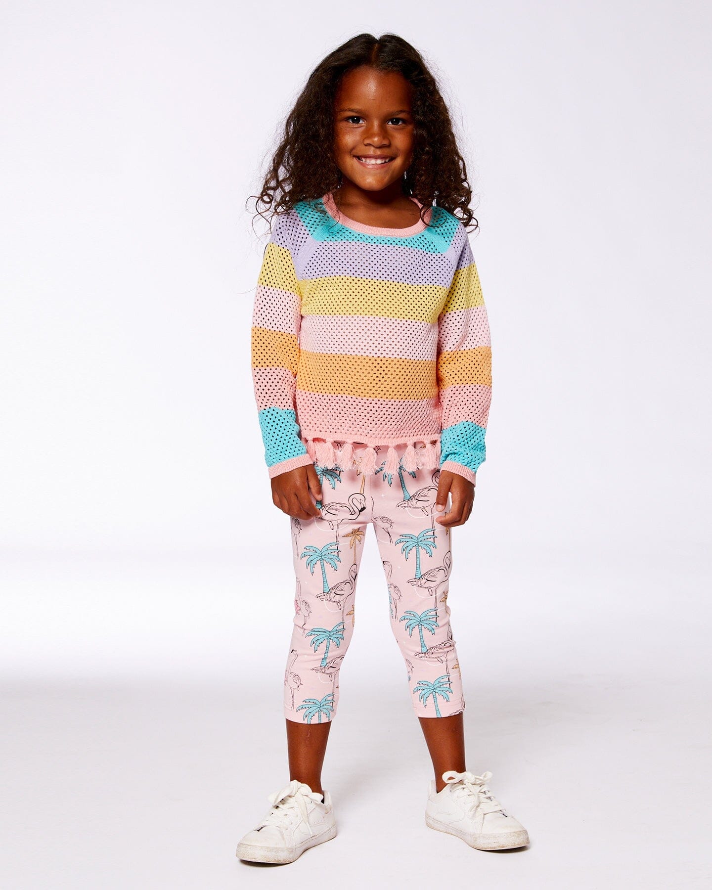 Cotton Sweater With Fringe Multicolor Stripes