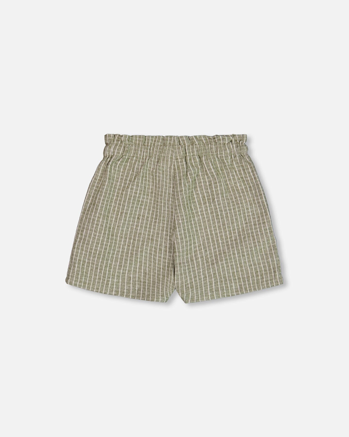 Linen Short With Pockets Medium Green And Cream Striped