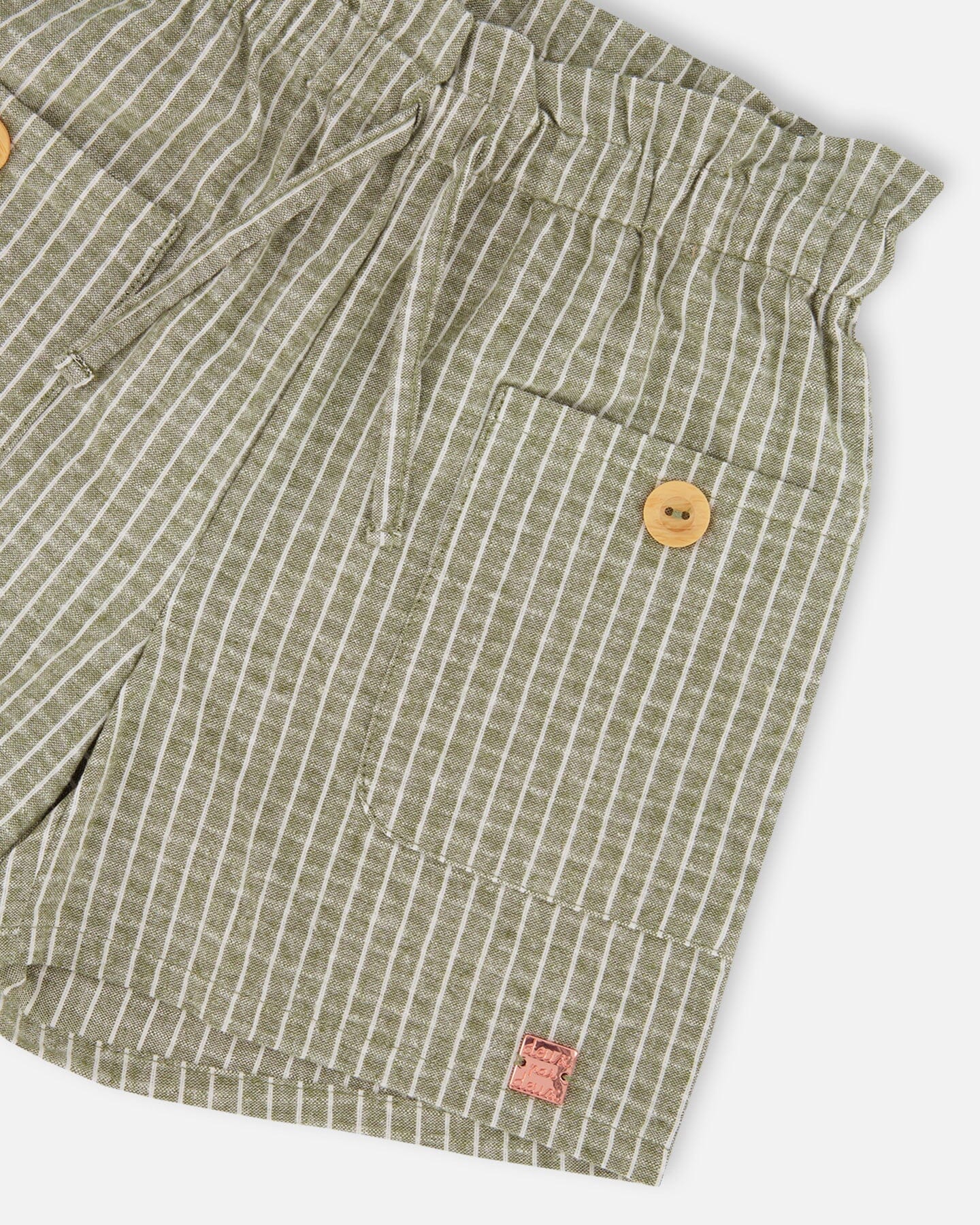 Linen Short With Pockets Medium Green And Cream Striped