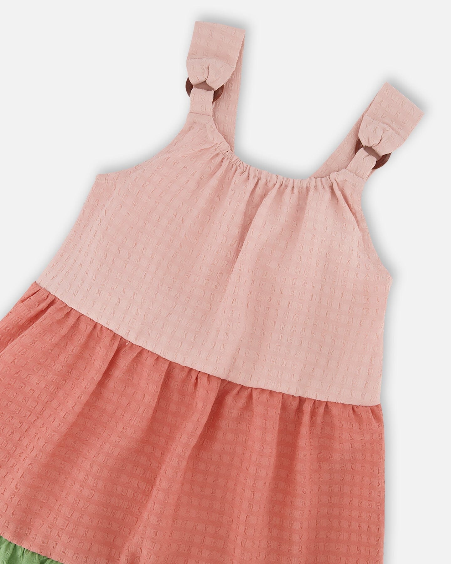 Tiered Color Block Peasant Dress Peach Pink And Green