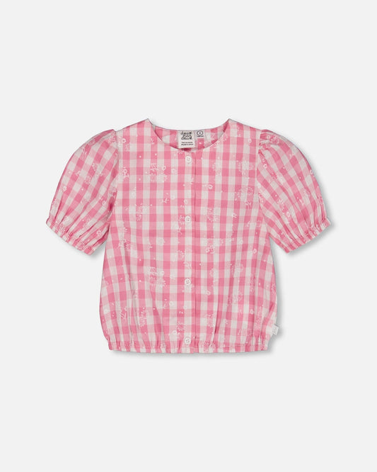 Puff Sleeve Top Pink And White Checks