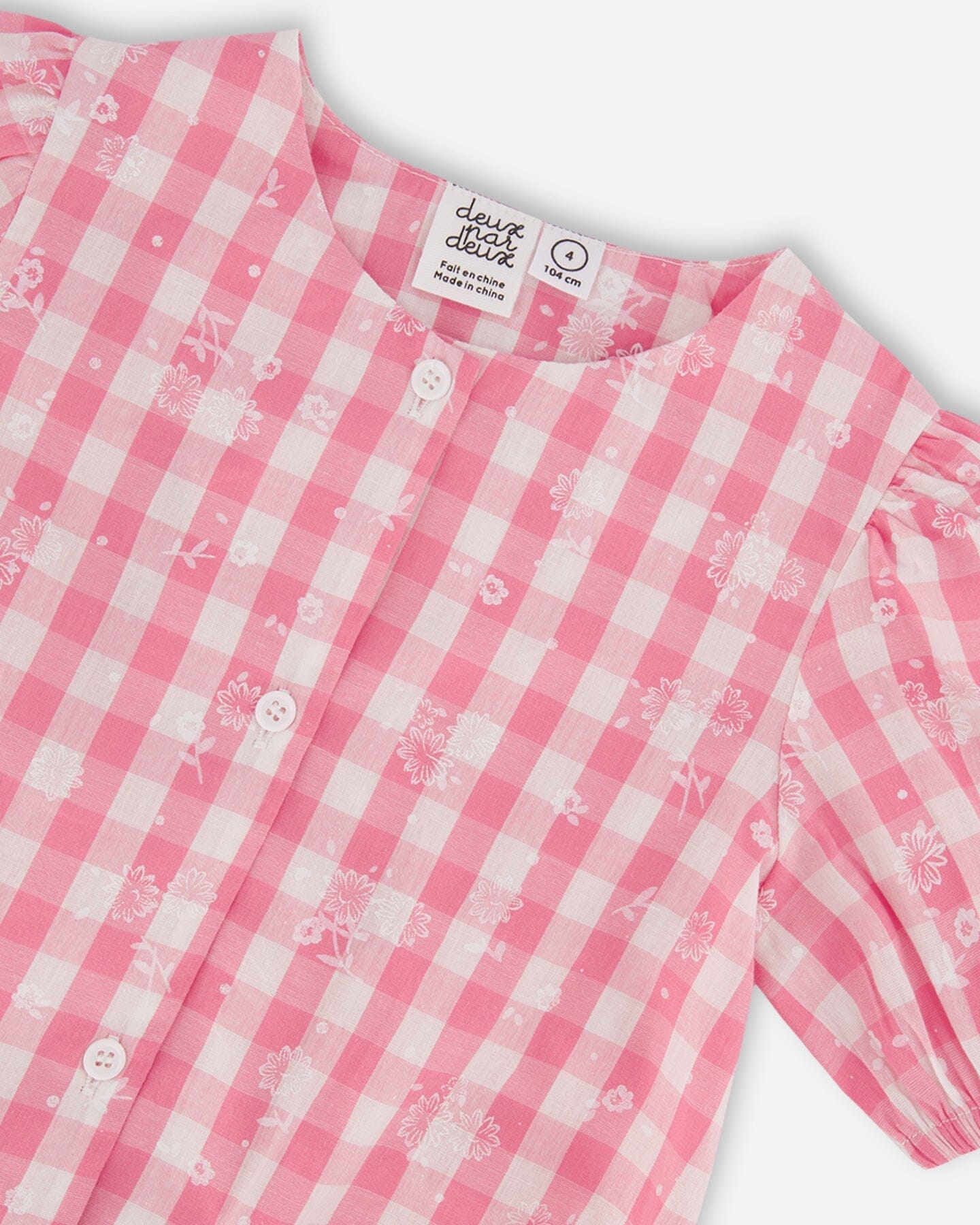 Puff Sleeve Top Pink And White Checks