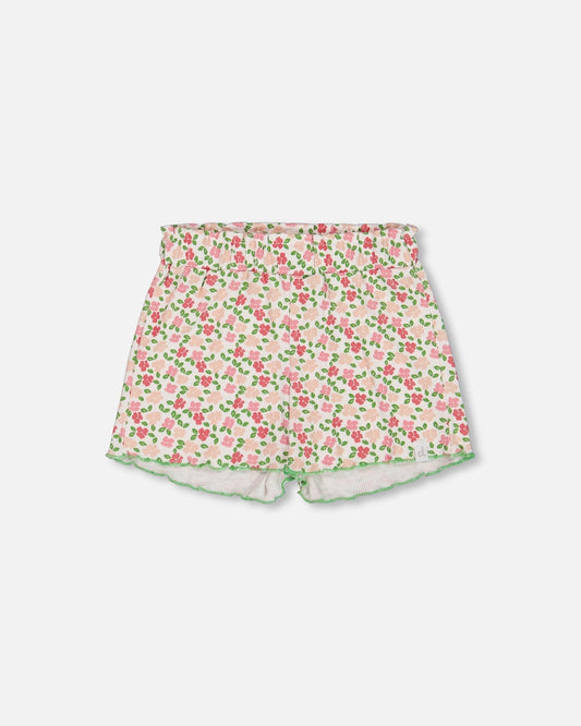 Printed Ribbed Short Small Flowers On White Background
