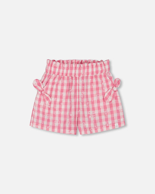 Smocked Waist Short With Knots Pink And White Checks