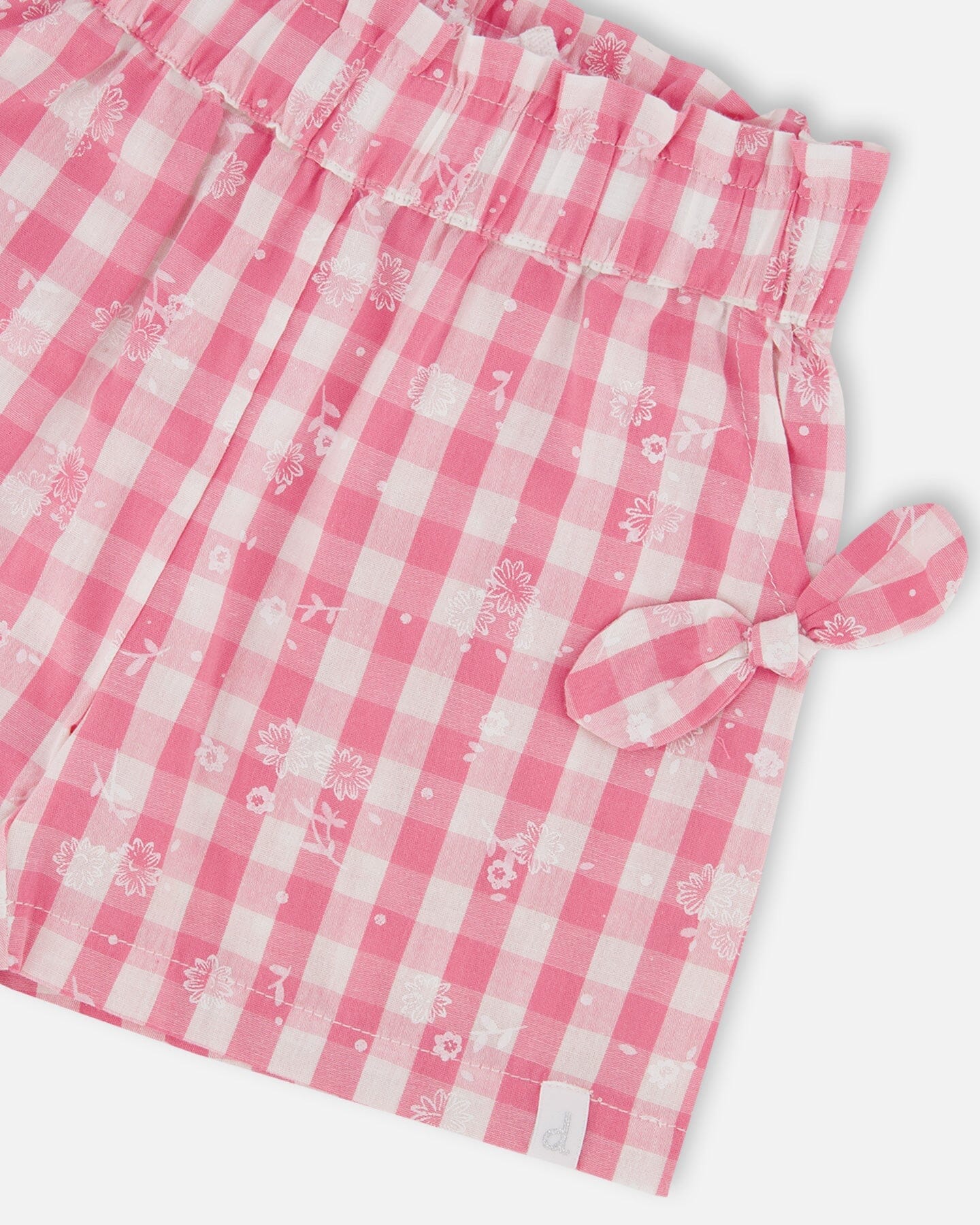 Smocked Waist Short With Knots Pink And White Checks