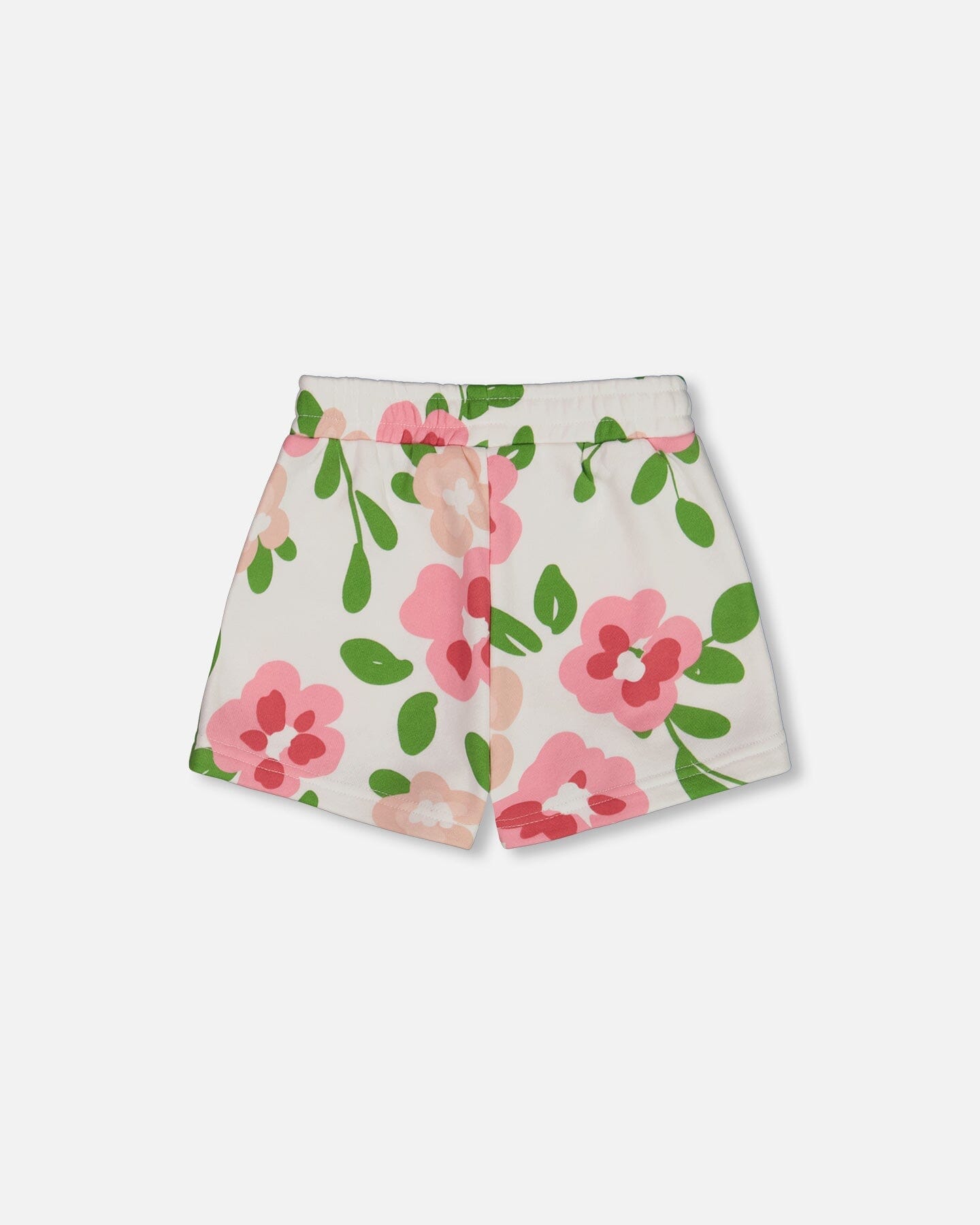 Printed French Terry Short Pink Flowers On White Background