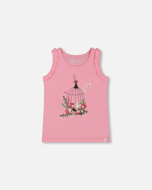 Organic Cotton Tank With Frills Candy Pink