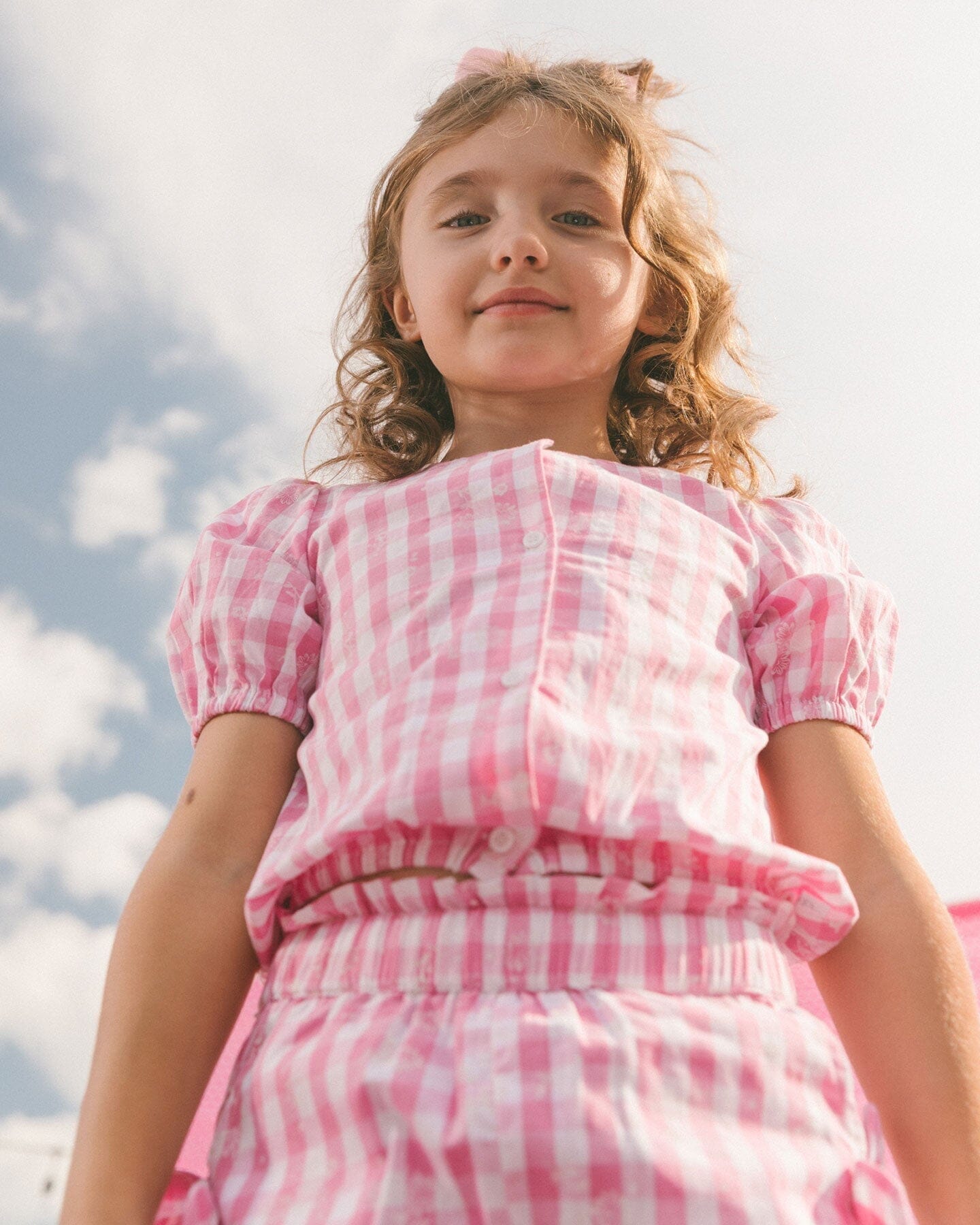 Smocked Waist Short With Knots Pink And White Checks