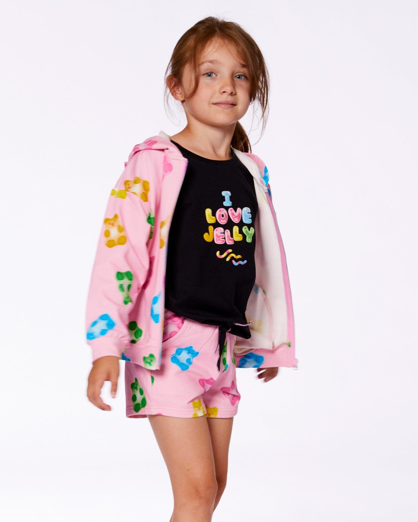 Printed French Terry Hoodie Cardigan Pink Multicolored Gummies