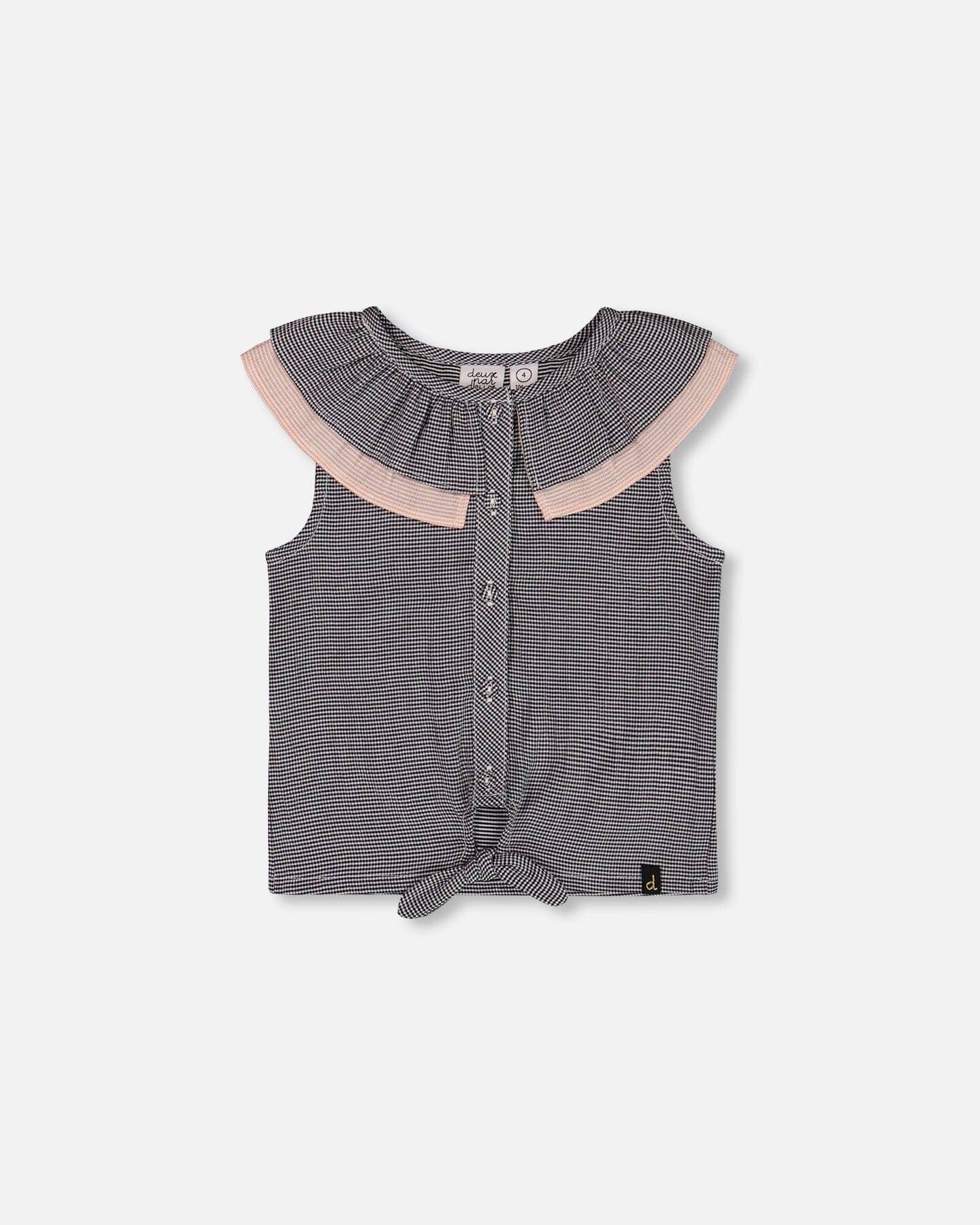 Sleeveless Top With Front Tie Black And Sparkling Pink