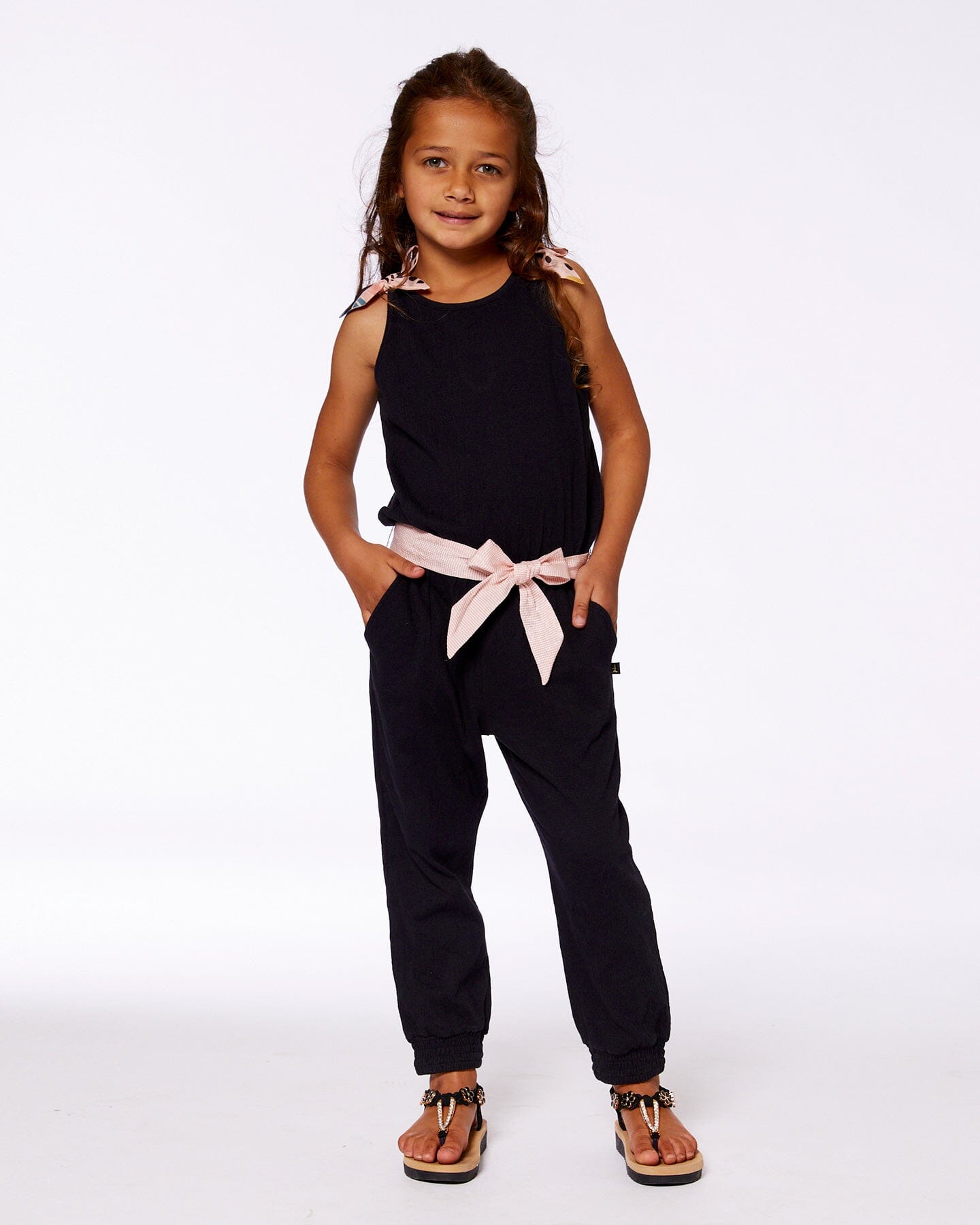 Crinkle Jumpsuit Black And Sparkling Pink