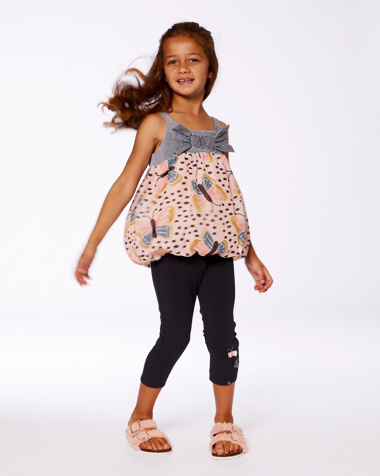 Organic Cotton Capri Legging Black And Small Flower