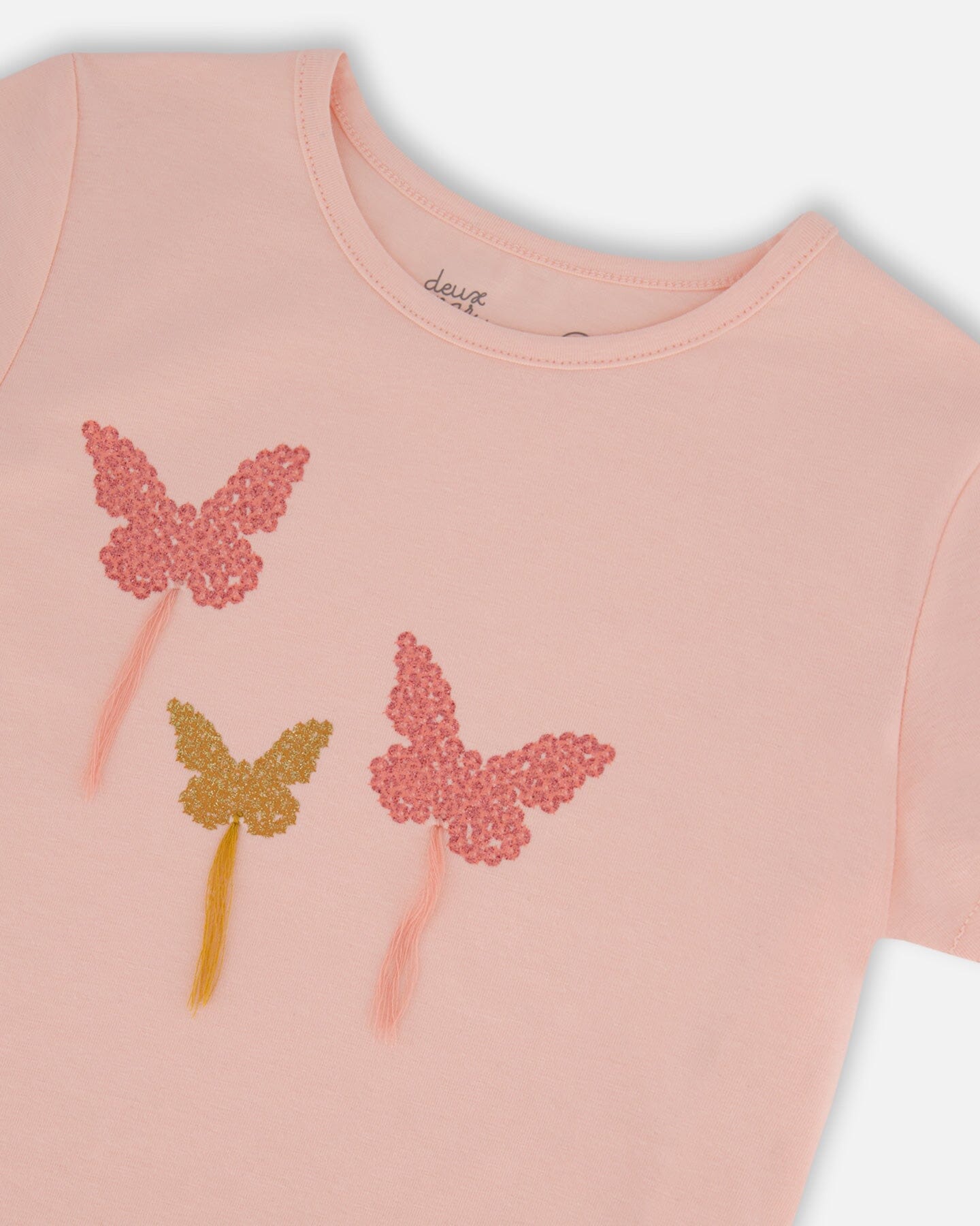 Organic Cotton Top With Applique Pink With Sparkling Butterfly