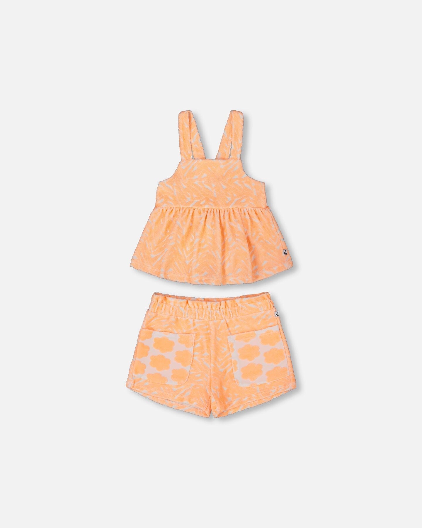 Printed Terry Tank Top And Shorts Set Vibrant Orange And White