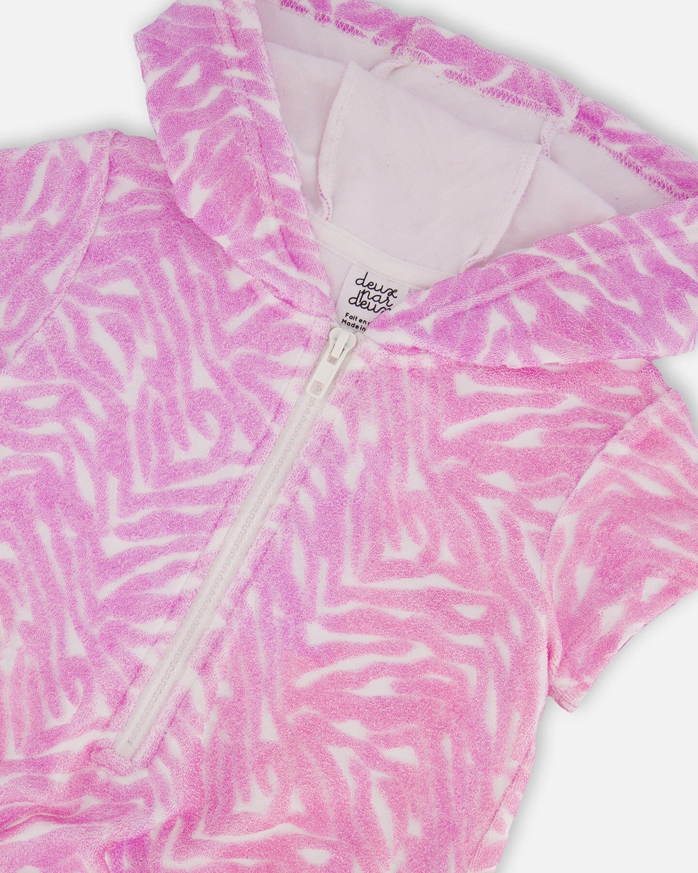 Printed Terry Beach Dress Vibrant Pink And White