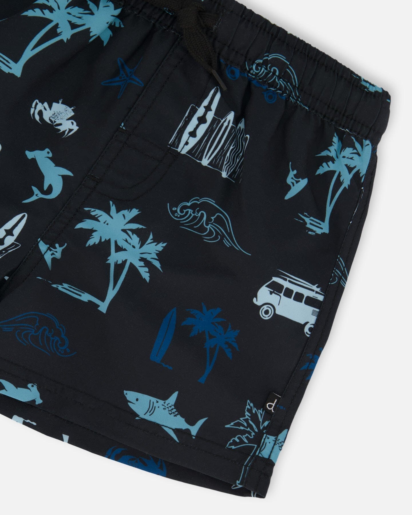 Printed Swim Trunks Light Blue Beach On Black