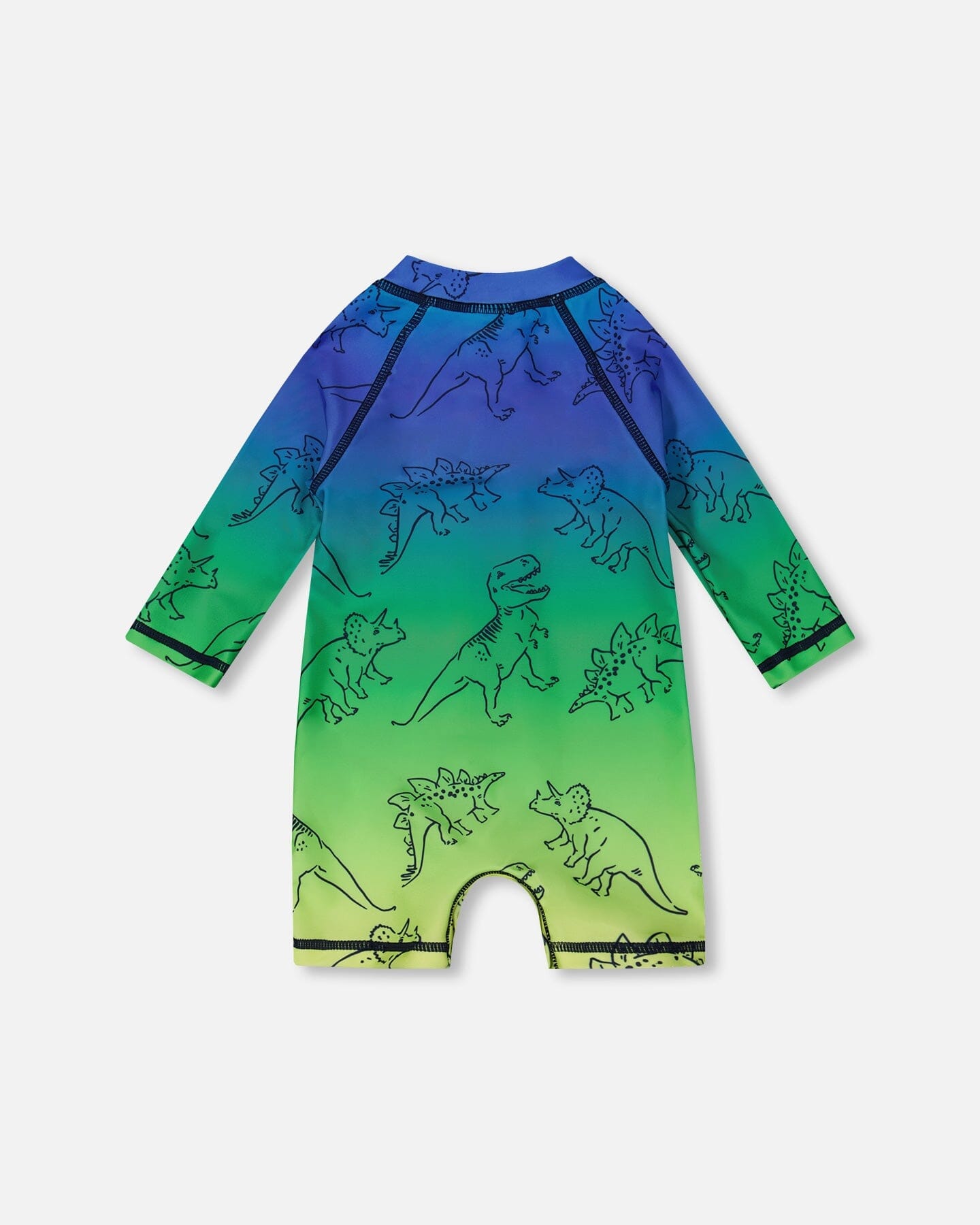 Printed Long Sleeve One-Piece Rashguard Vibrant Blue And Green Dino