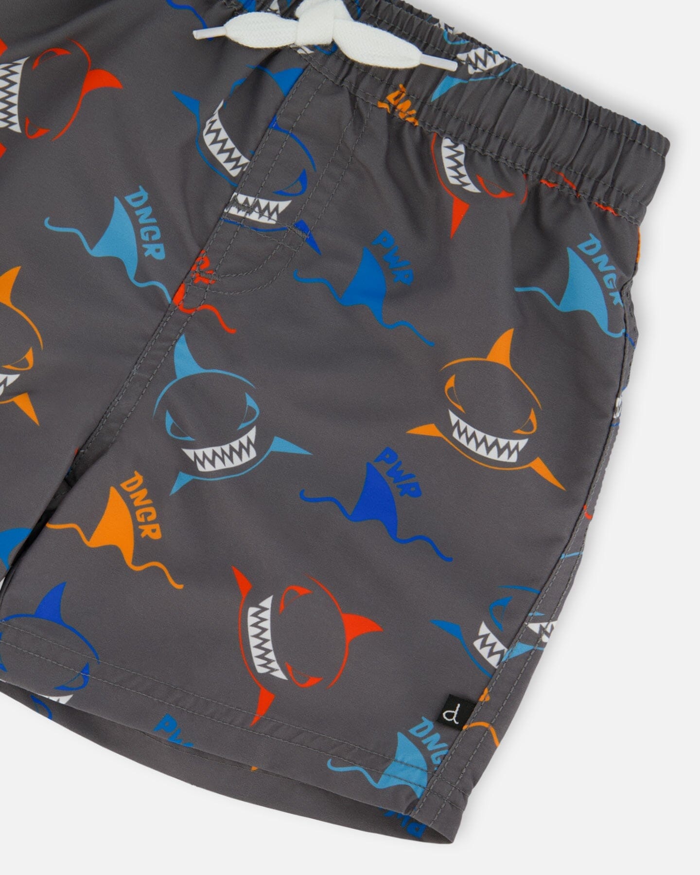 Printed Boardshorts Orange, Red, And Blue Sharks On Gray
