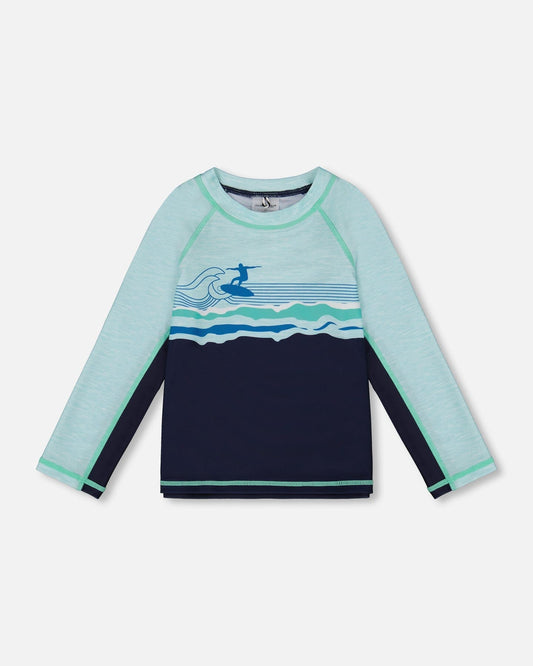 Long Sleeve Rashguard Navy Blue And Turquoise