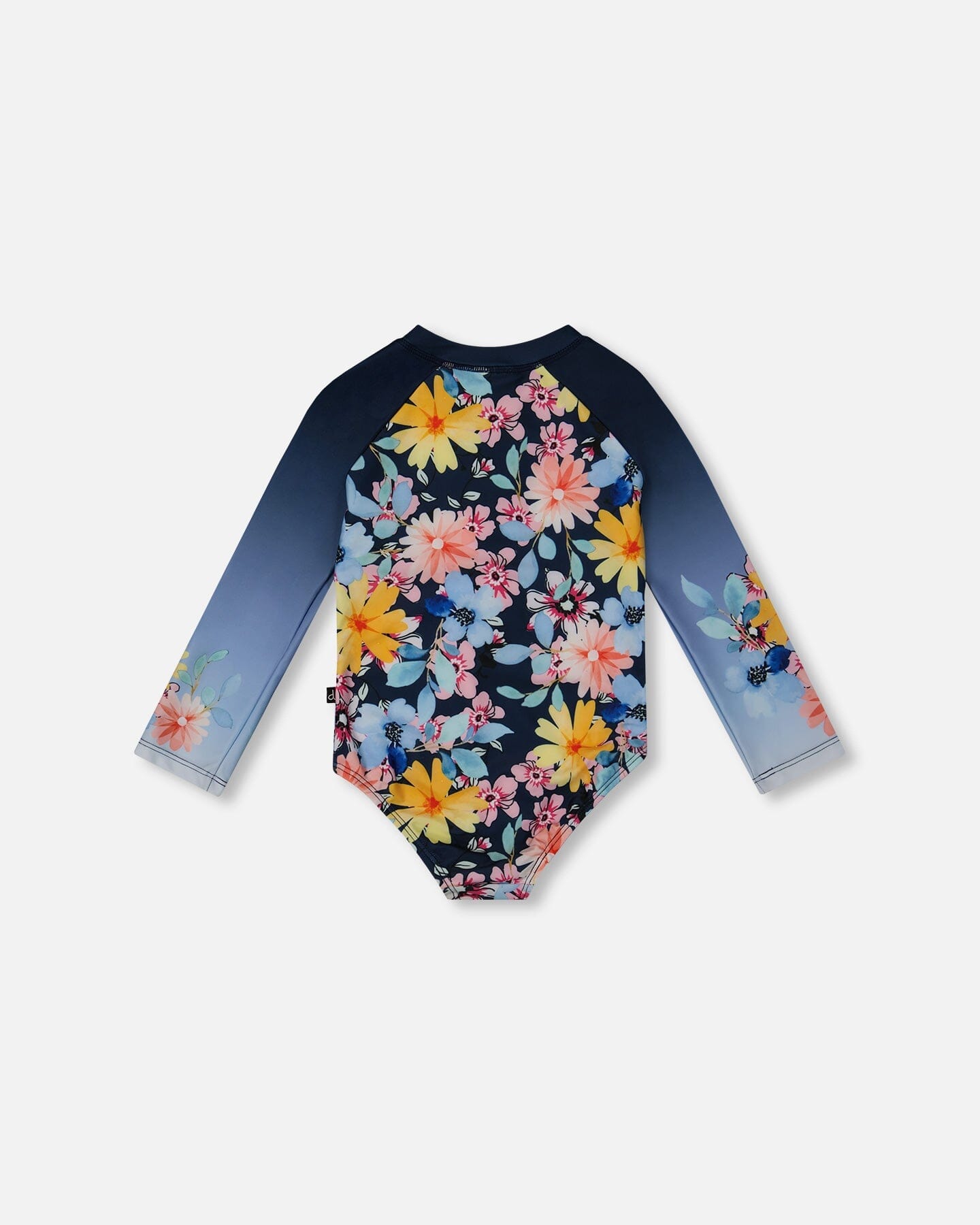 Printed Long Sleeve Rashguard Navy And Yellow And Pink Flowers