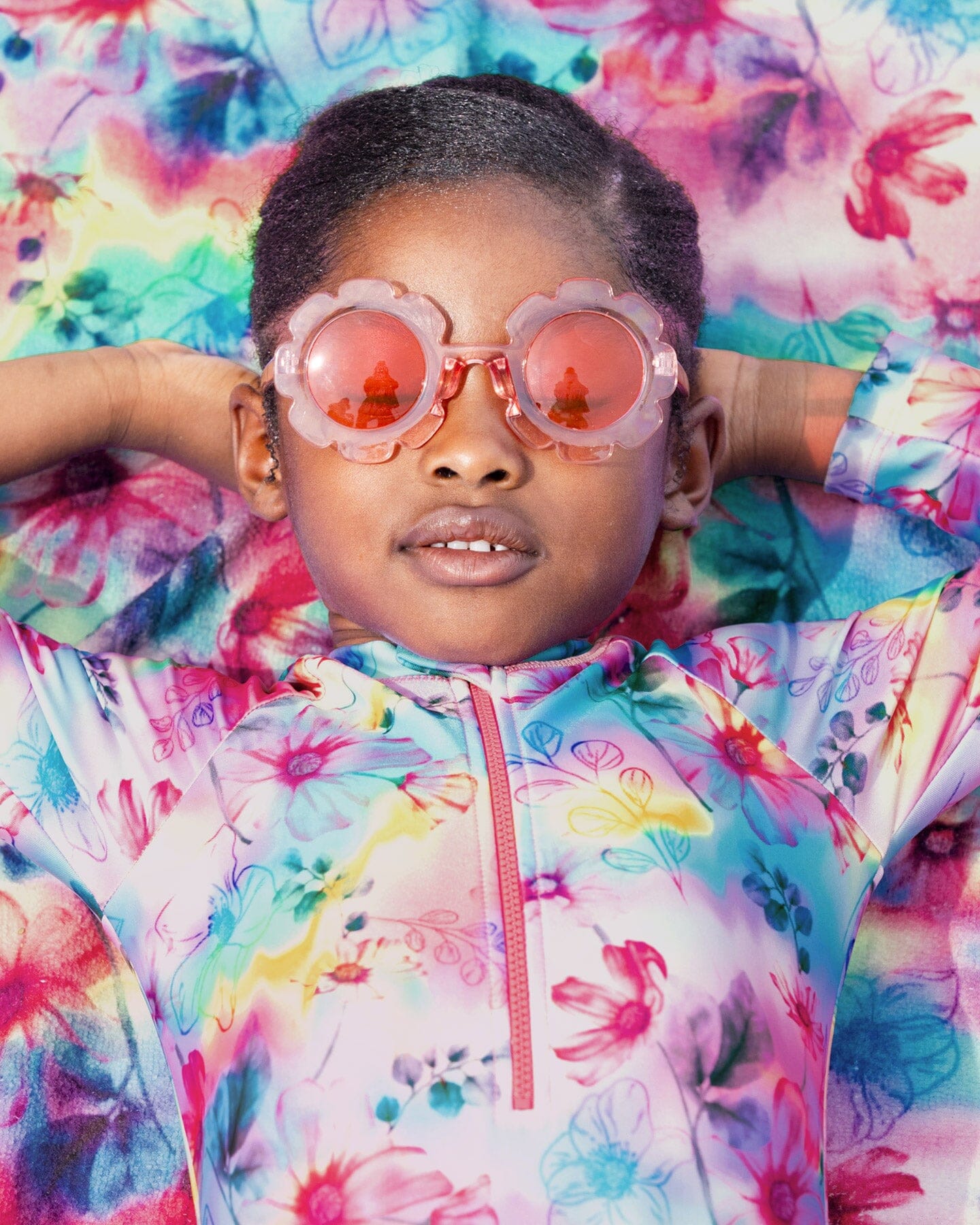 Printed Long Sleeve Rashguard Butterflies On Multicolored Background