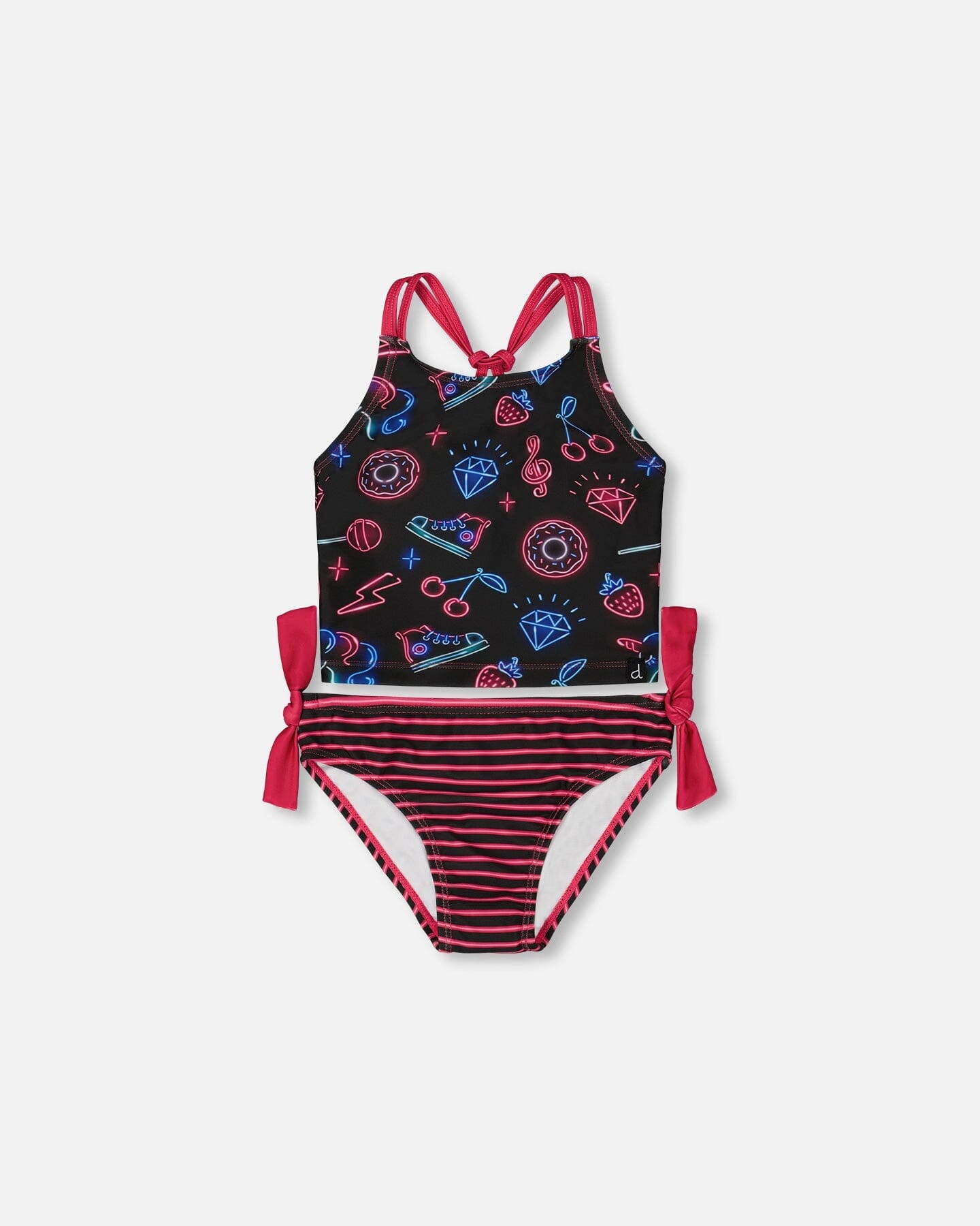 Printed Two-Piece Swimsuit Black And Blue And Pink Items
