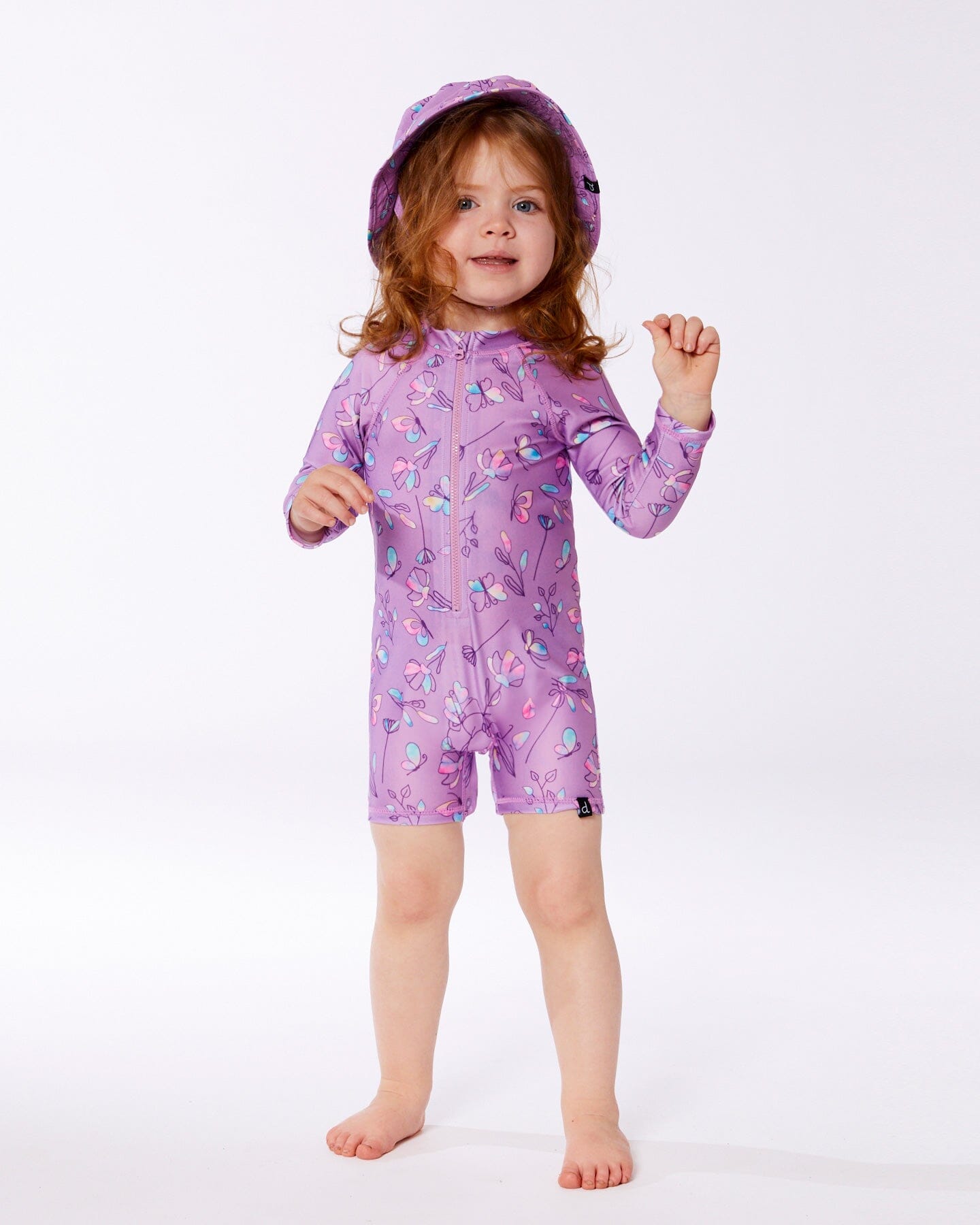 Printed Long Sleeve One-Piece Rashguard Old Mauve And Multicolored Butterflies