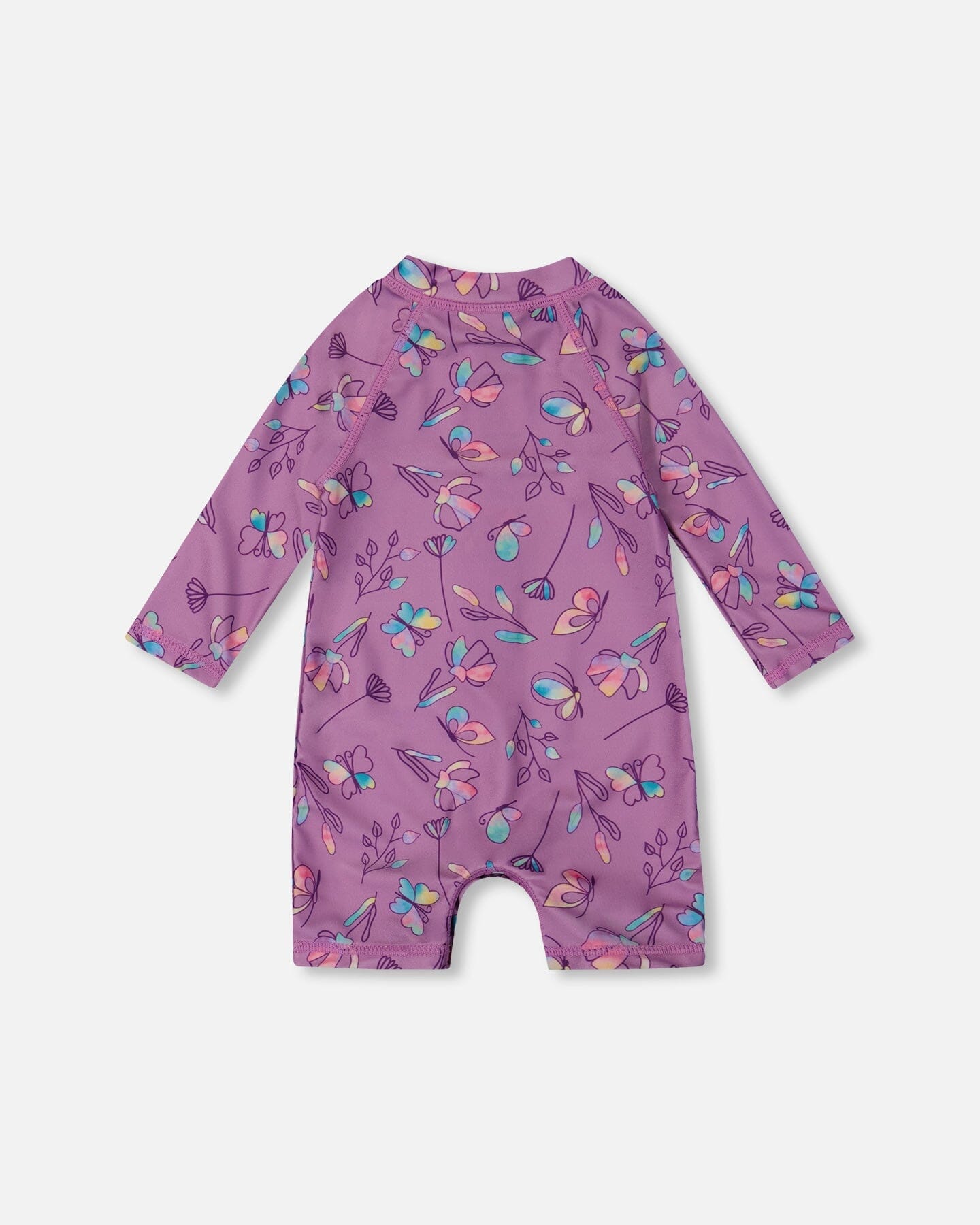 Printed Long Sleeve One-Piece Rashguard Old Mauve And Multicolored Butterflies