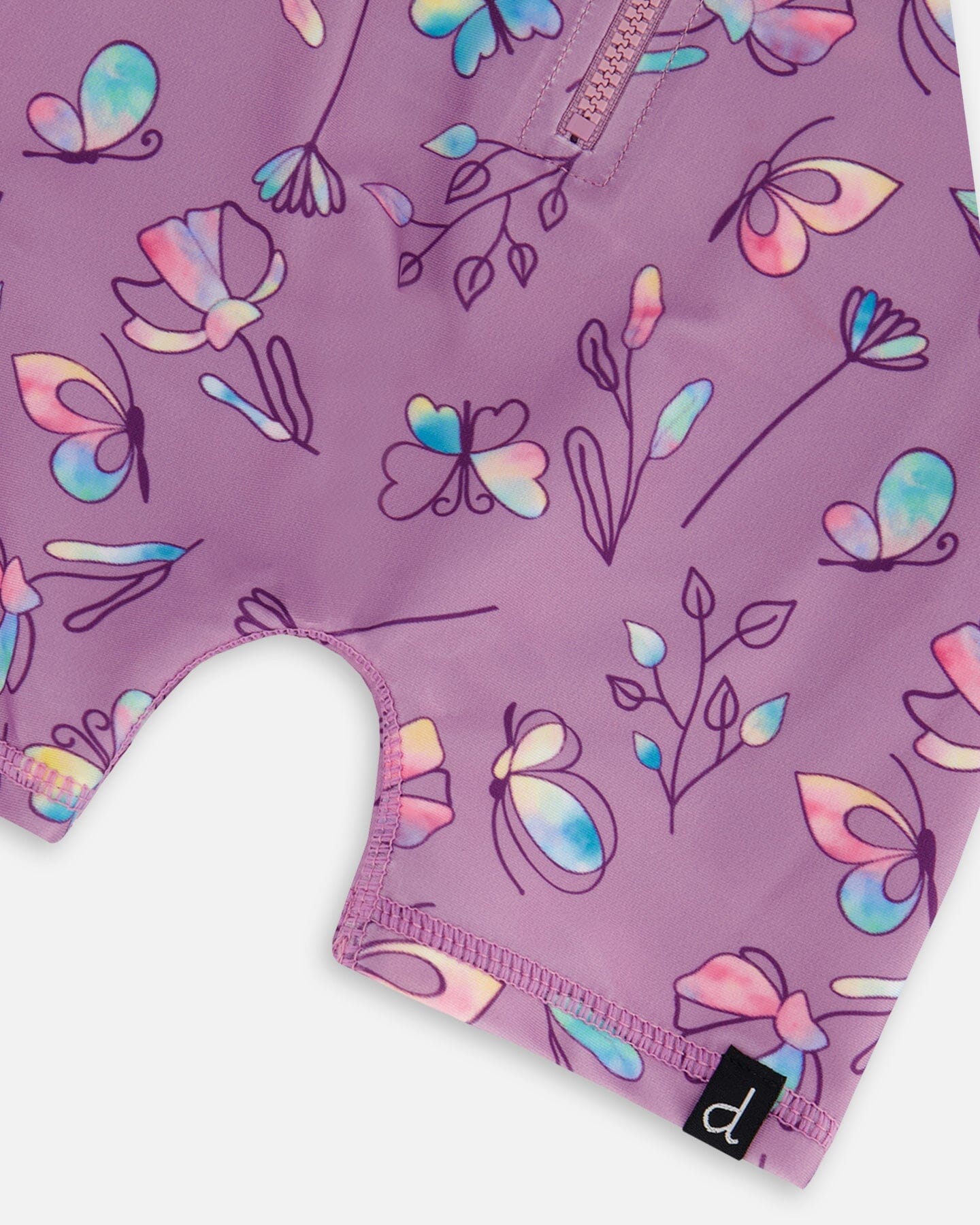 Printed Long Sleeve One-Piece Rashguard Old Mauve And Multicolored Butterflies