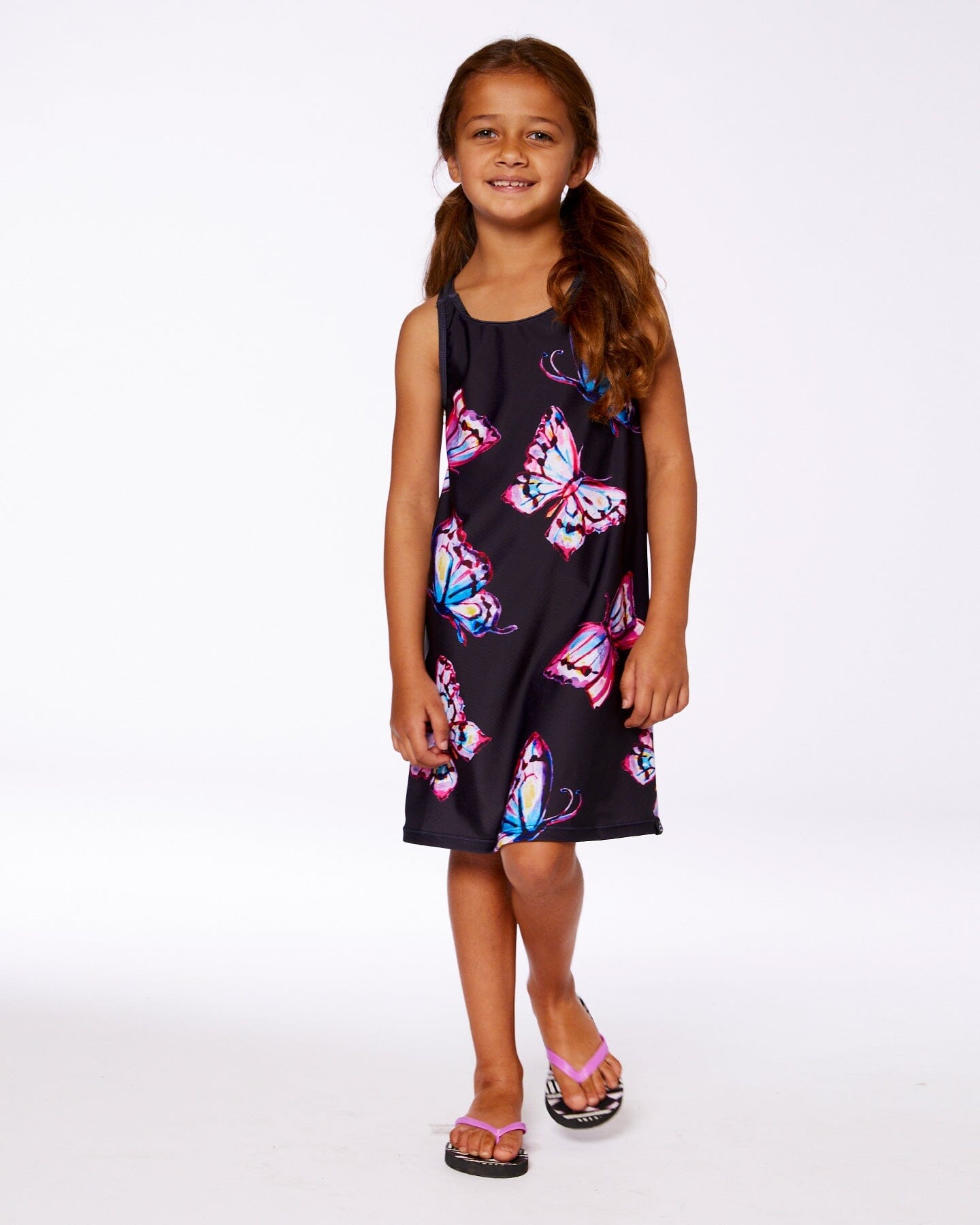 Printed Beach Dress Black And Multicolored Butterflies