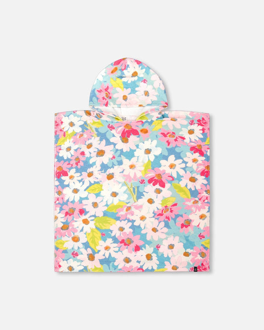 White Floral Print Beach Poncho