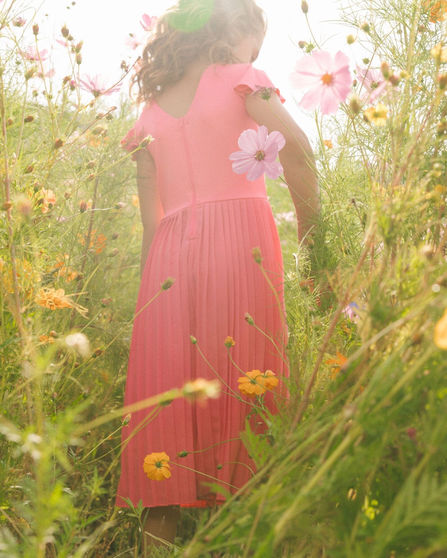 Bi-Material Pleated Wide Leg Jumpsuit Candy Pink