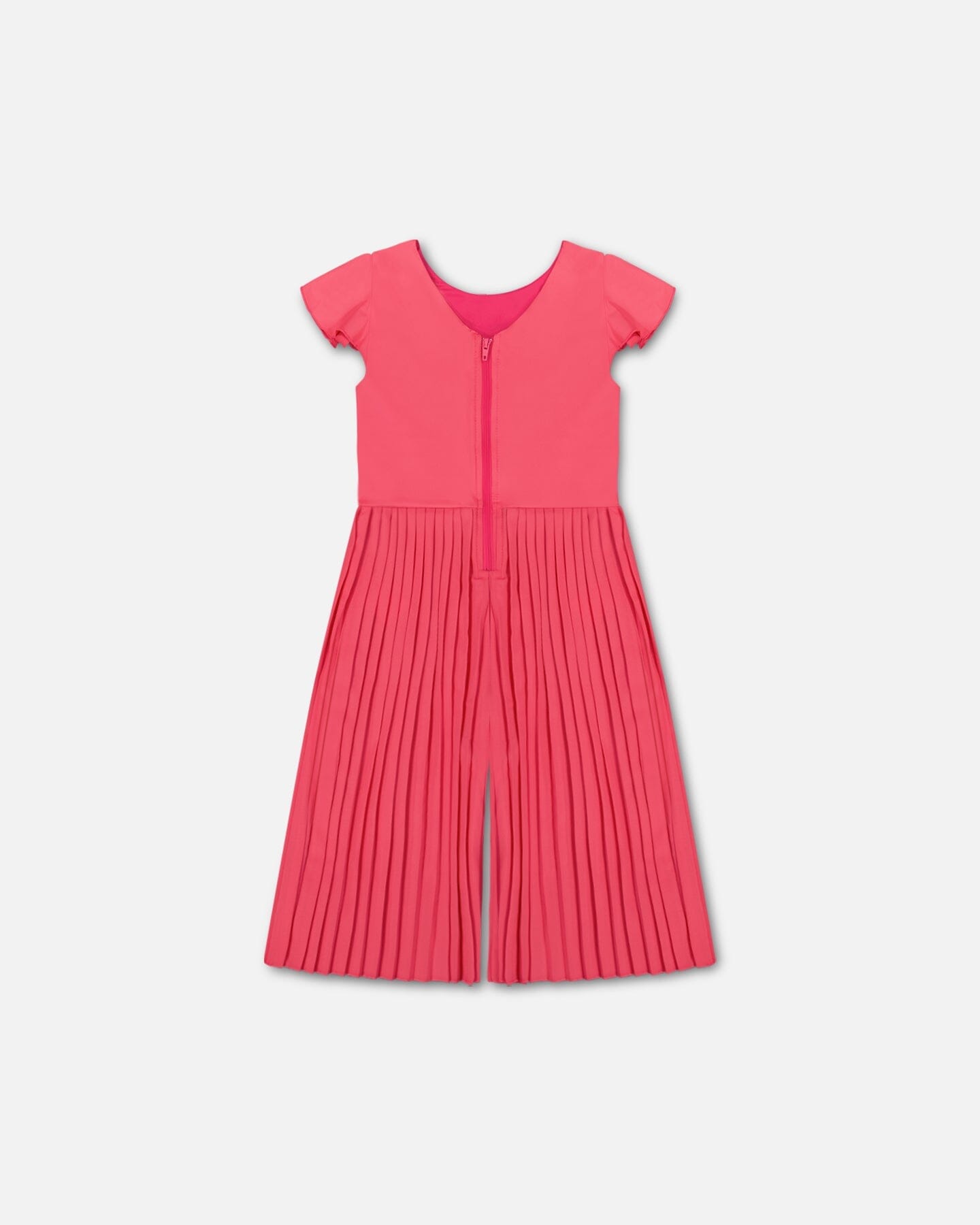 Bi-Material Pleated Wide Leg Jumpsuit Candy Pink