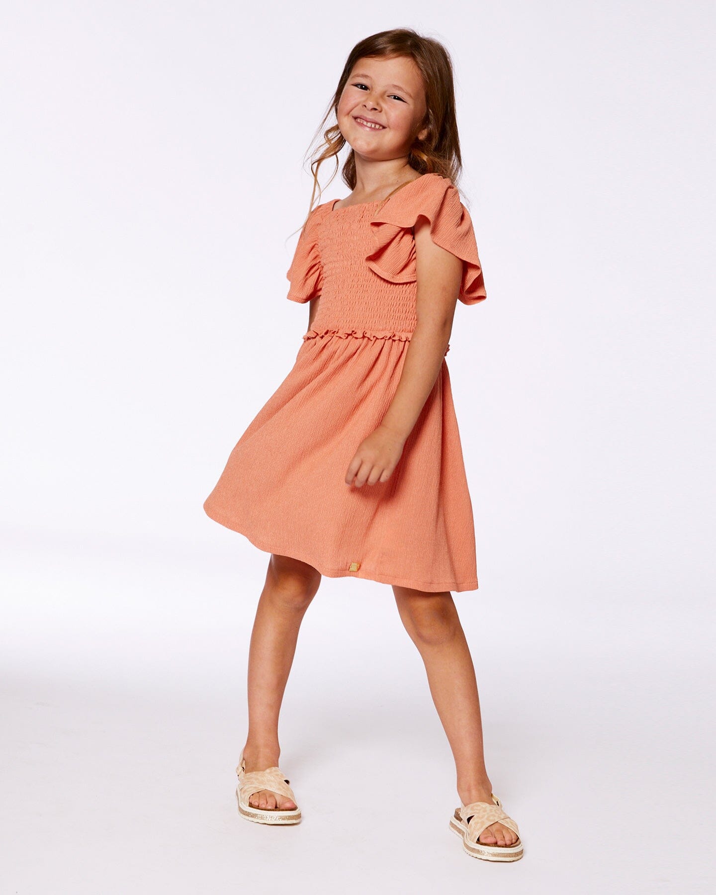 Textured Smocked Dress Orange