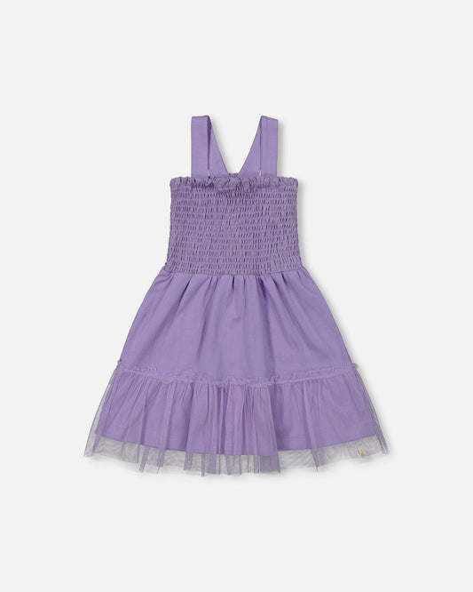 Smocked Dress With Frilled Mesh Skirt Old Mauve