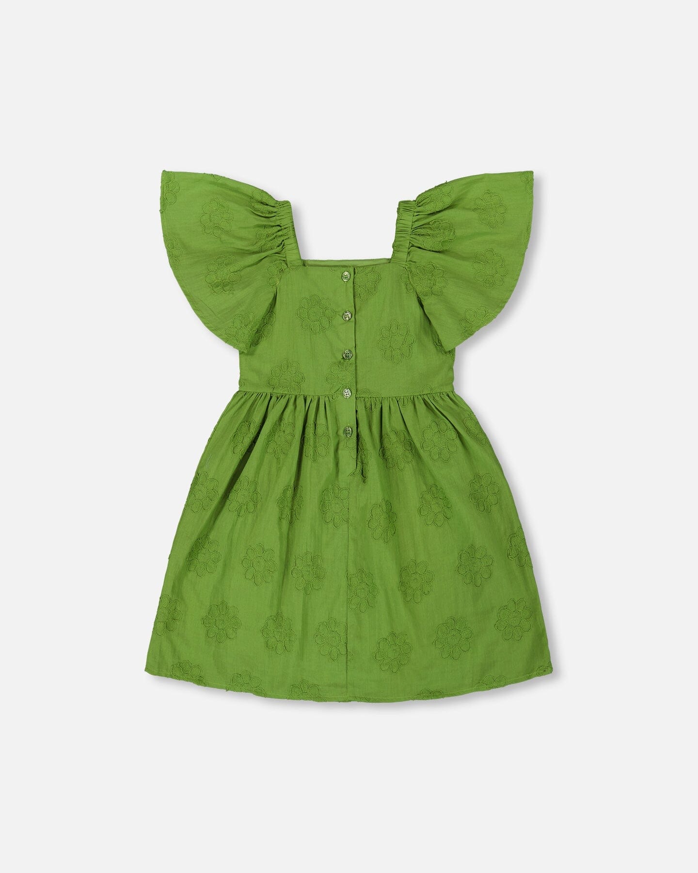 Frill Sleeve Dress With Embroidery Green