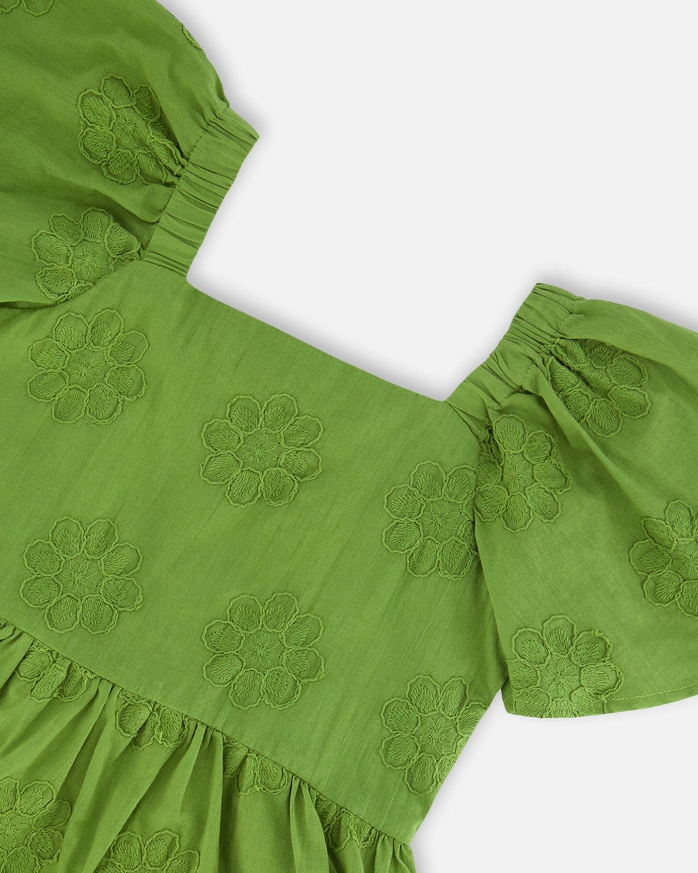 Frill Sleeve Dress With Embroidery Green