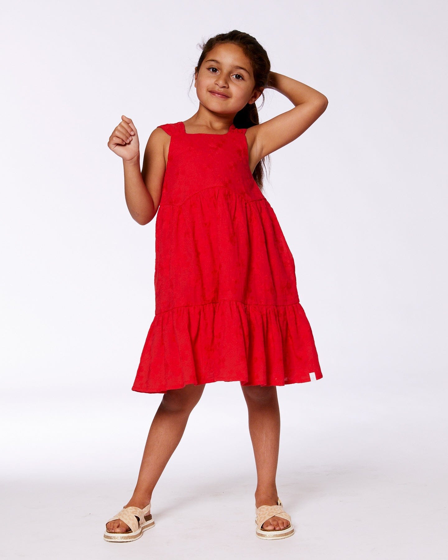 Multi-Tiered Eyelet Dress Red