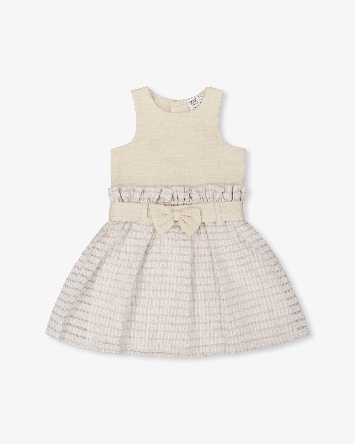 Bi-Material Belted Dress Beiges