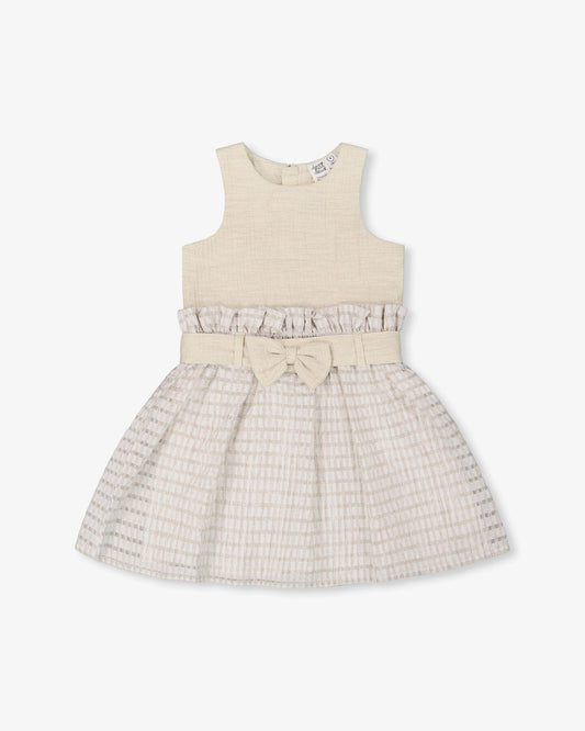 Bi-Material Belted Dress Beiges