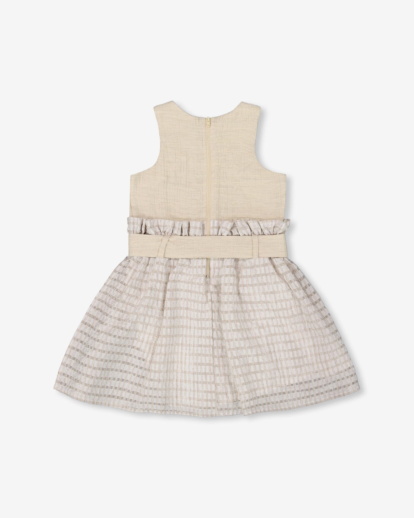 Bi-Material Belted Dress Beiges