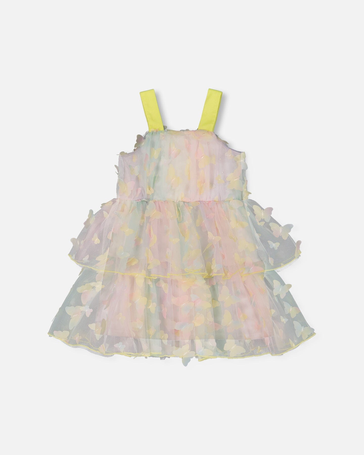 Tiered Printed Mesh Dress Multicolored With Butterflies