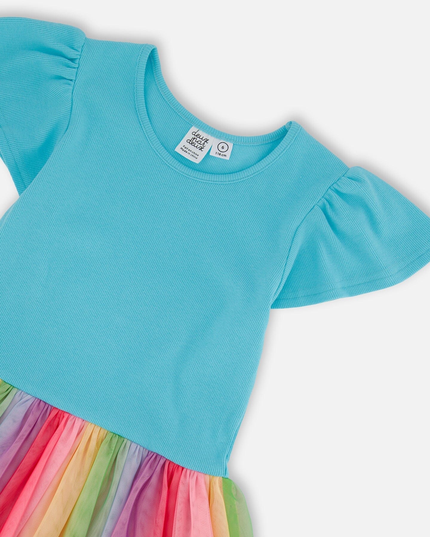 Bi-Material Dress With Printed Mesh Skirt Multicolored