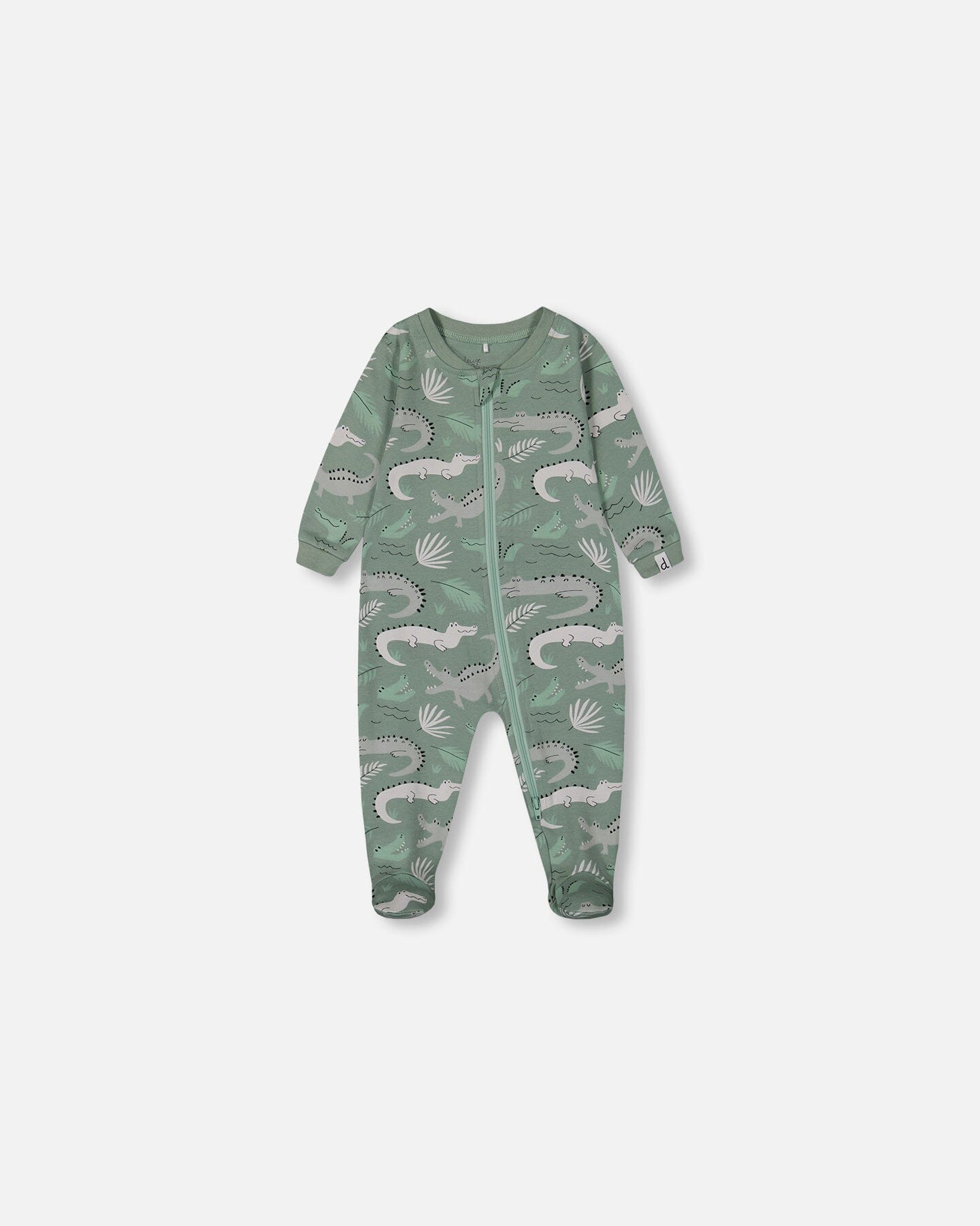 Printed Organic Cotton One-Piece Pajama Light Sage And Gray Crocodile