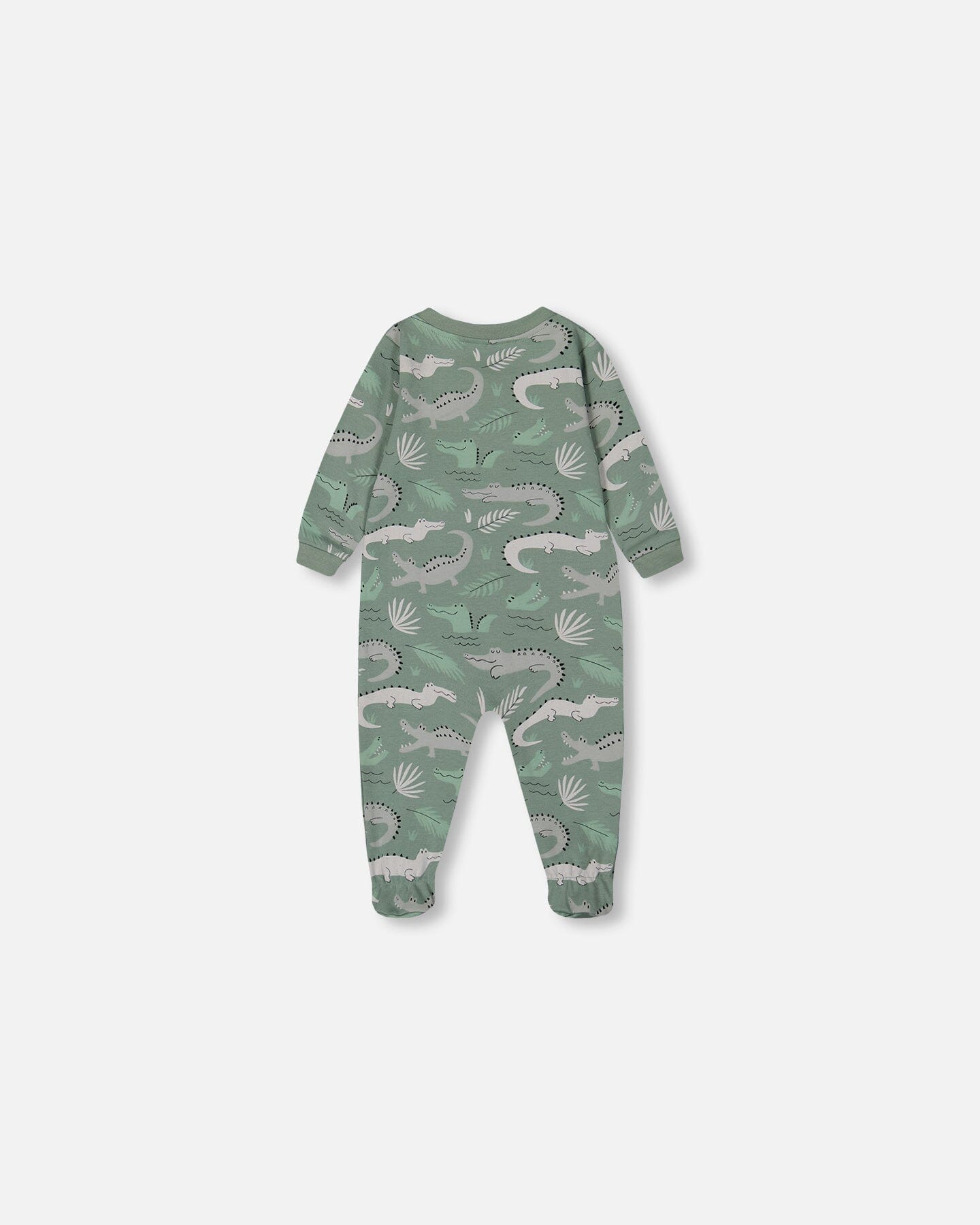 Printed Organic Cotton One-Piece Pajama Light Sage And Gray Crocodile