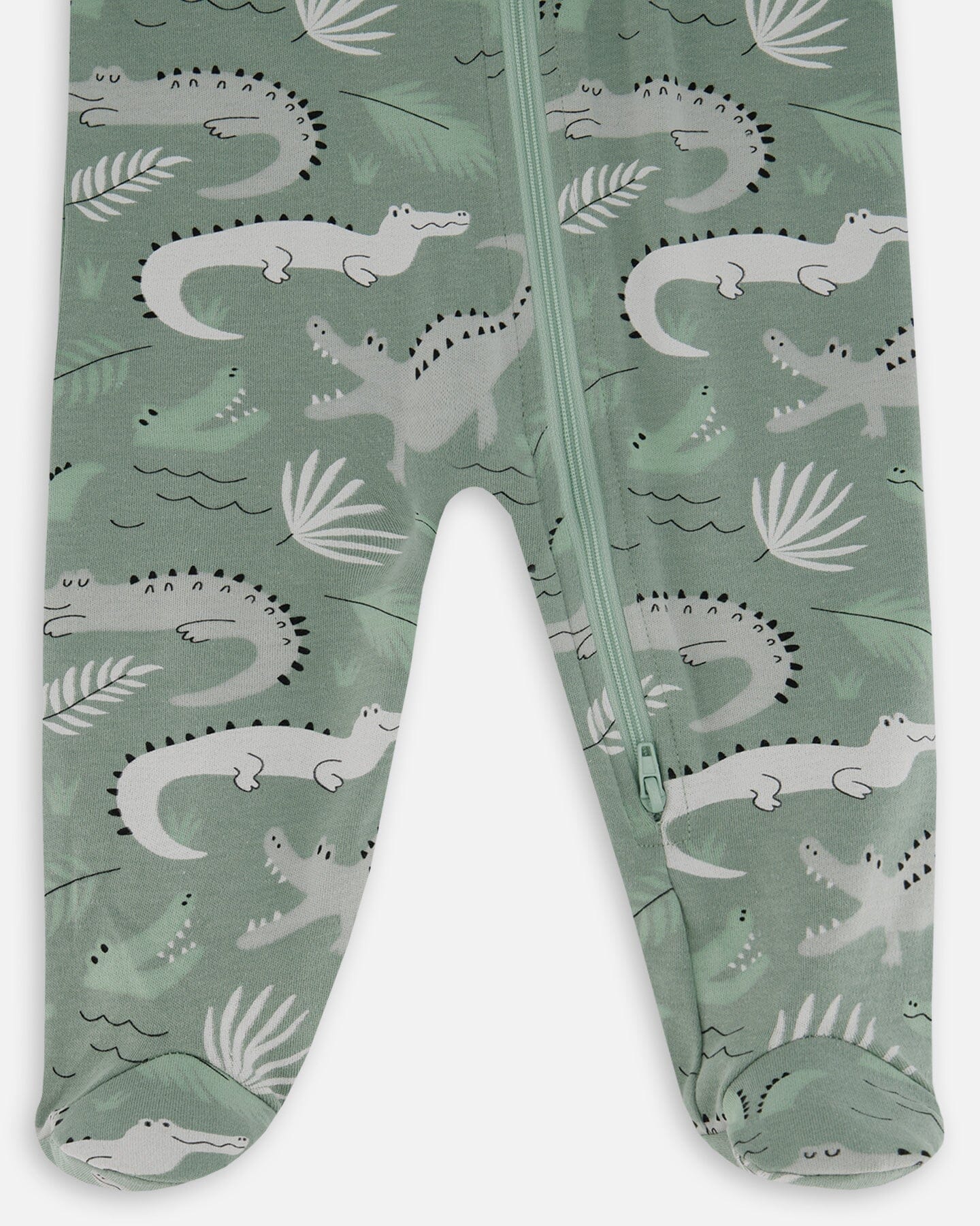Printed Organic Cotton One-Piece Pajama Light Sage And Gray Crocodile