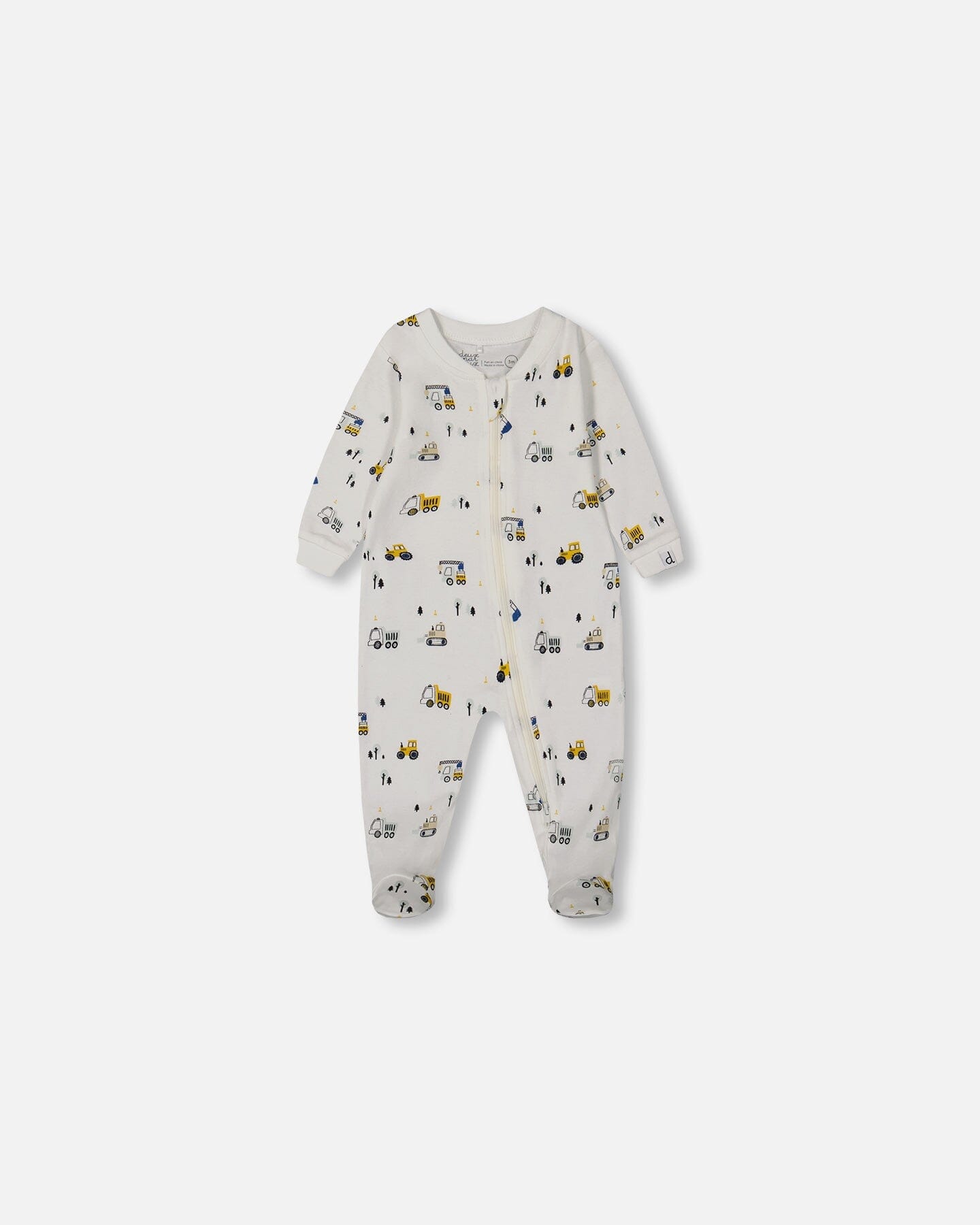 Printed Organic Cotton One-Piece Pajama Off-White And Multi Truck
