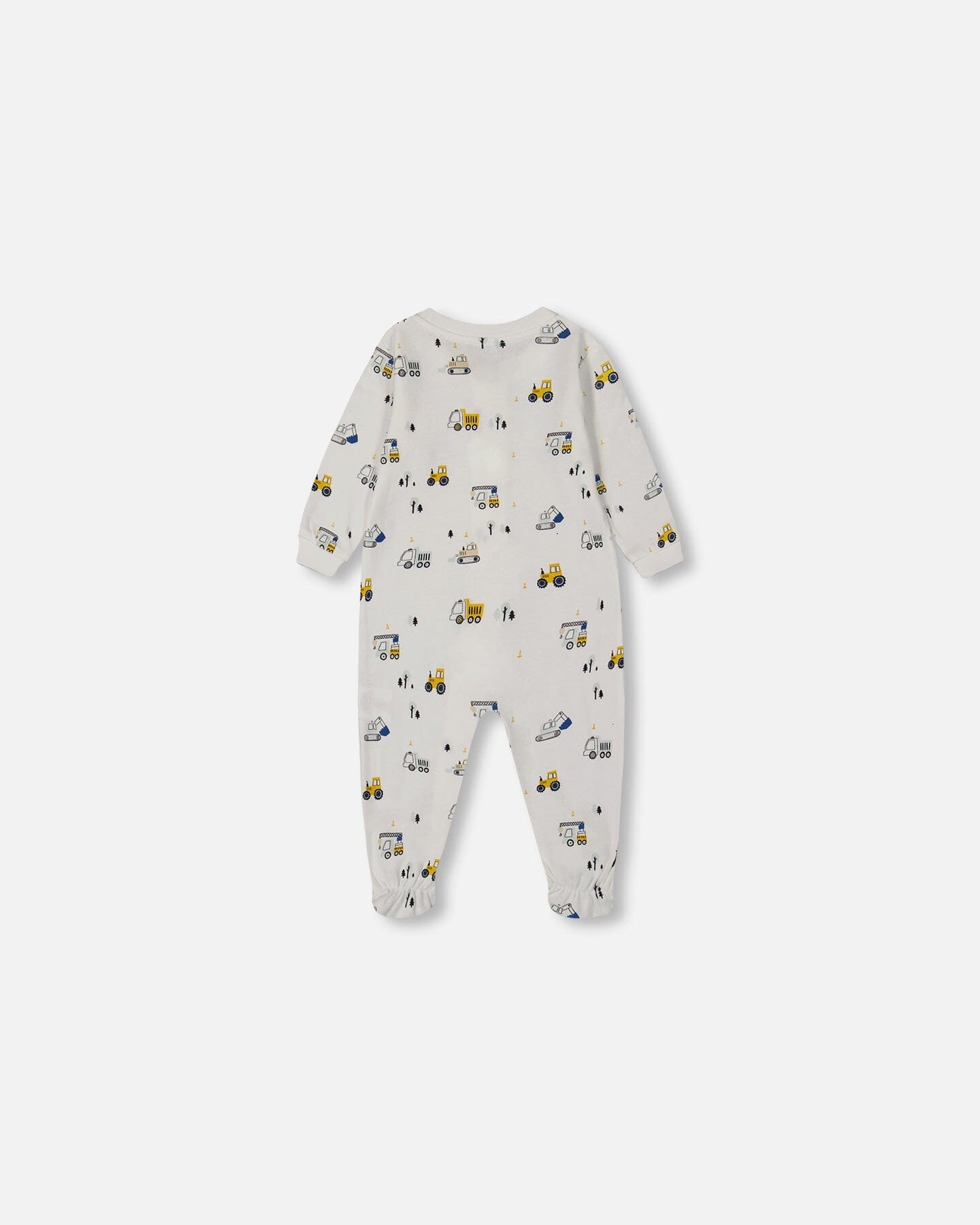 Printed Organic Cotton One-Piece Pajama Off-White And Multi Truck