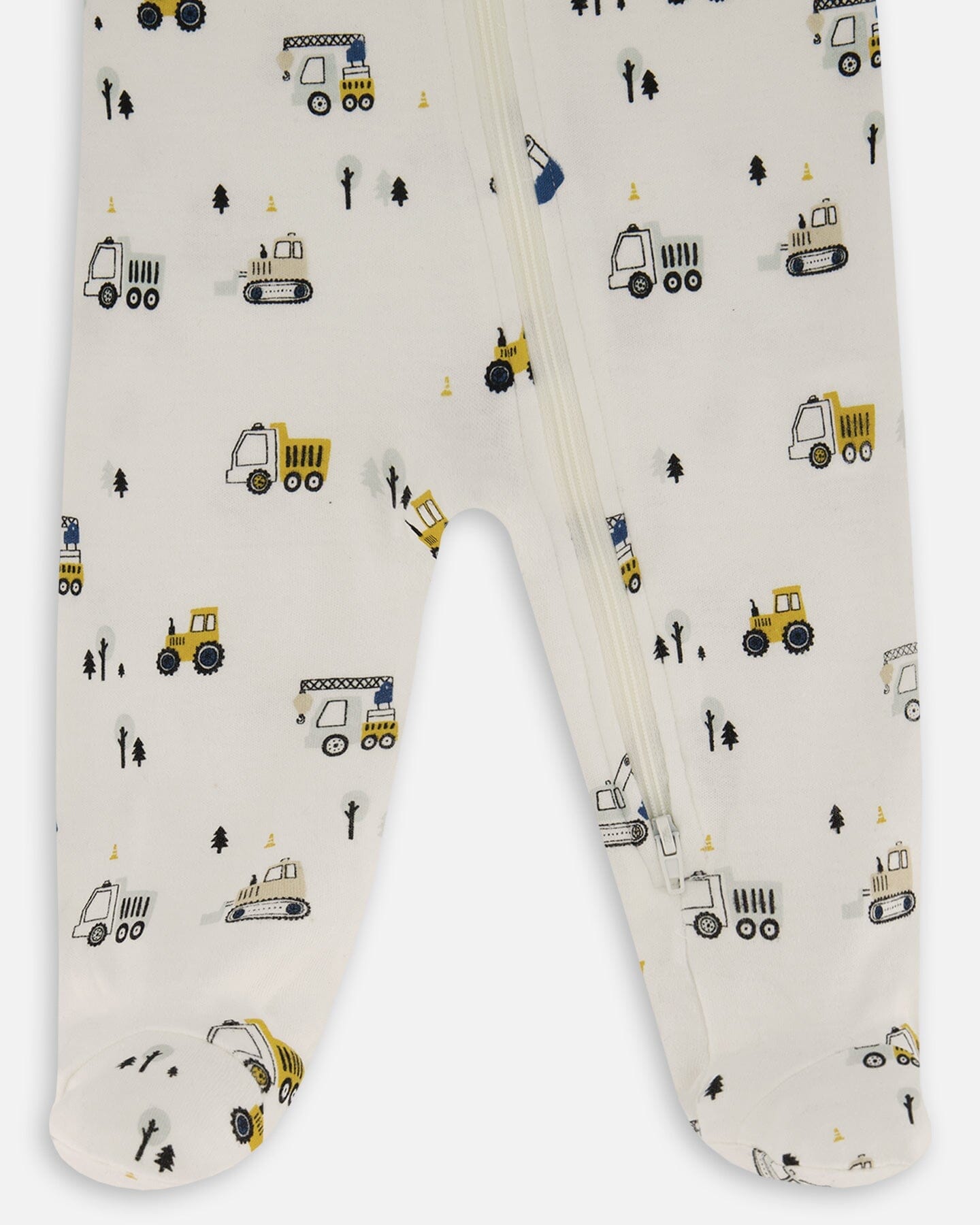 Printed Organic Cotton One-Piece Pajama Off-White And Multi Truck