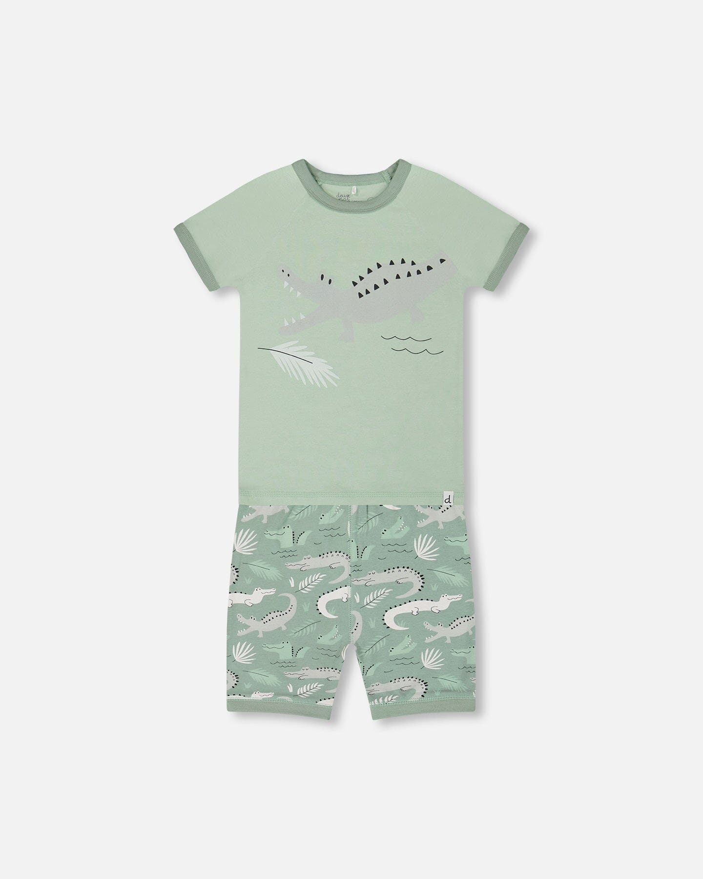 Organic Cotton Two-Piece Short Pajama Set Light Sage And Gray Crocodile